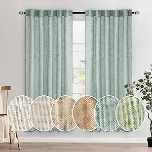 MIULEE Sea Green Linen Curtains 72 Inch Length for Bedroom Living Room, Soft Thick Linen Textured Window Drapes Semi Sheer Light Filtering Back Tab Rod Pocket Burlap Look Aqua Decor, 2 Panels