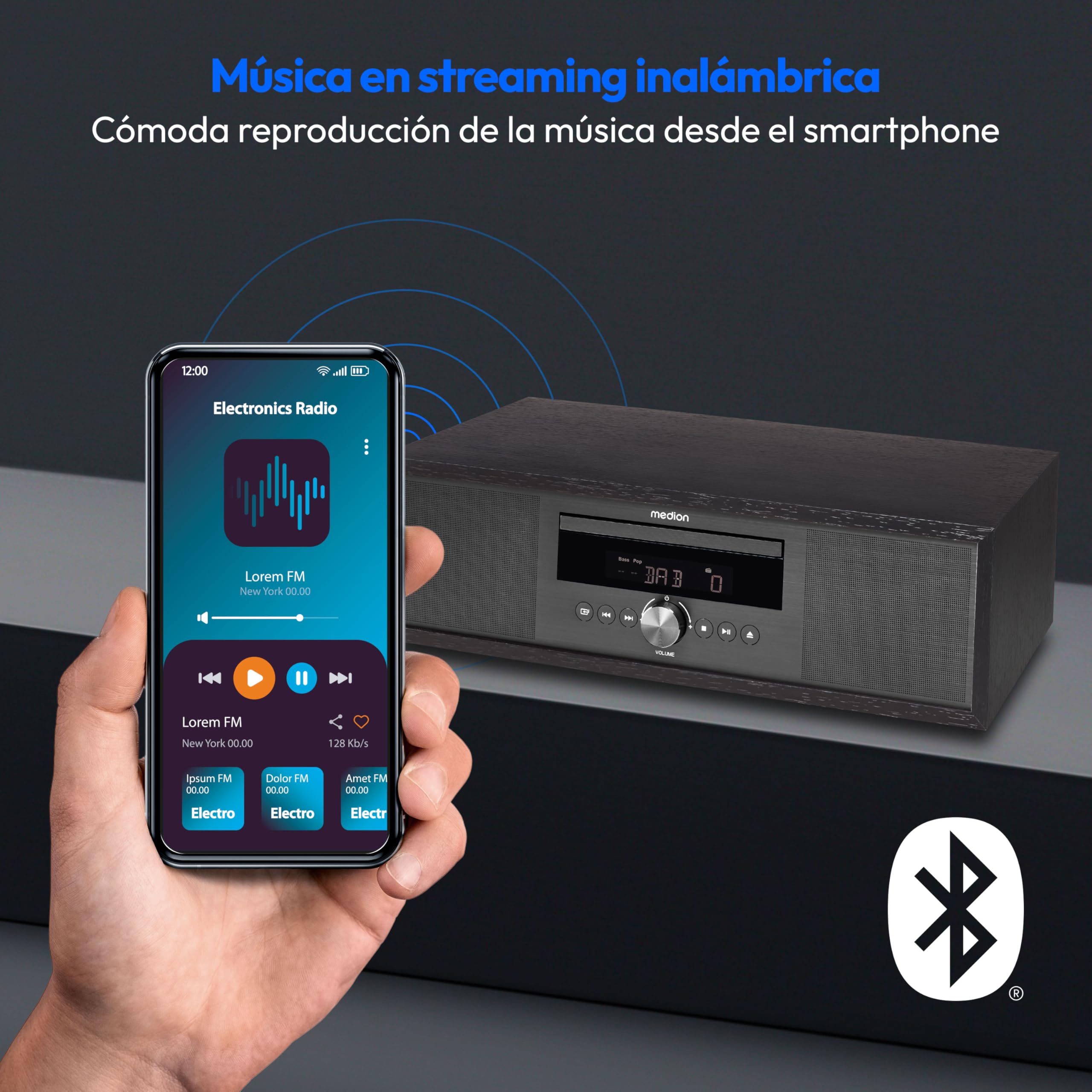MEDION P64145 Sistema de Audio Todo en uno (Dab+, CD, MP3, Radio FM PLL, USB, Sistema Compacto, diseño Elegante, función de Alarma, Temporizador para Dormir) Antracita