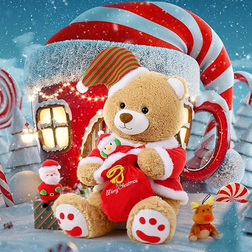 Miniatura 4 de MaoGoLan Oso de peluche de Navidad, Papá Noel, muñeco de nieve, alce, peluche, 24 pulgadas (abrigo rojo, sombrero)