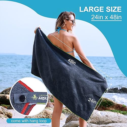 Miniatura 5 de 4Monster- Paquete de 4 toallas de microfibra, secado rápidosuperabsorbentesligeras, cbolsa impermeable, pcampamento, natación, barco, caravana,