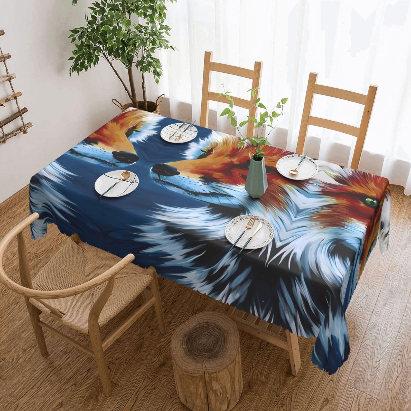 MROWYC fox painted art Printed tablecloths are suitable for hotels, picnics, and parties, and can effectively protect the tabletop