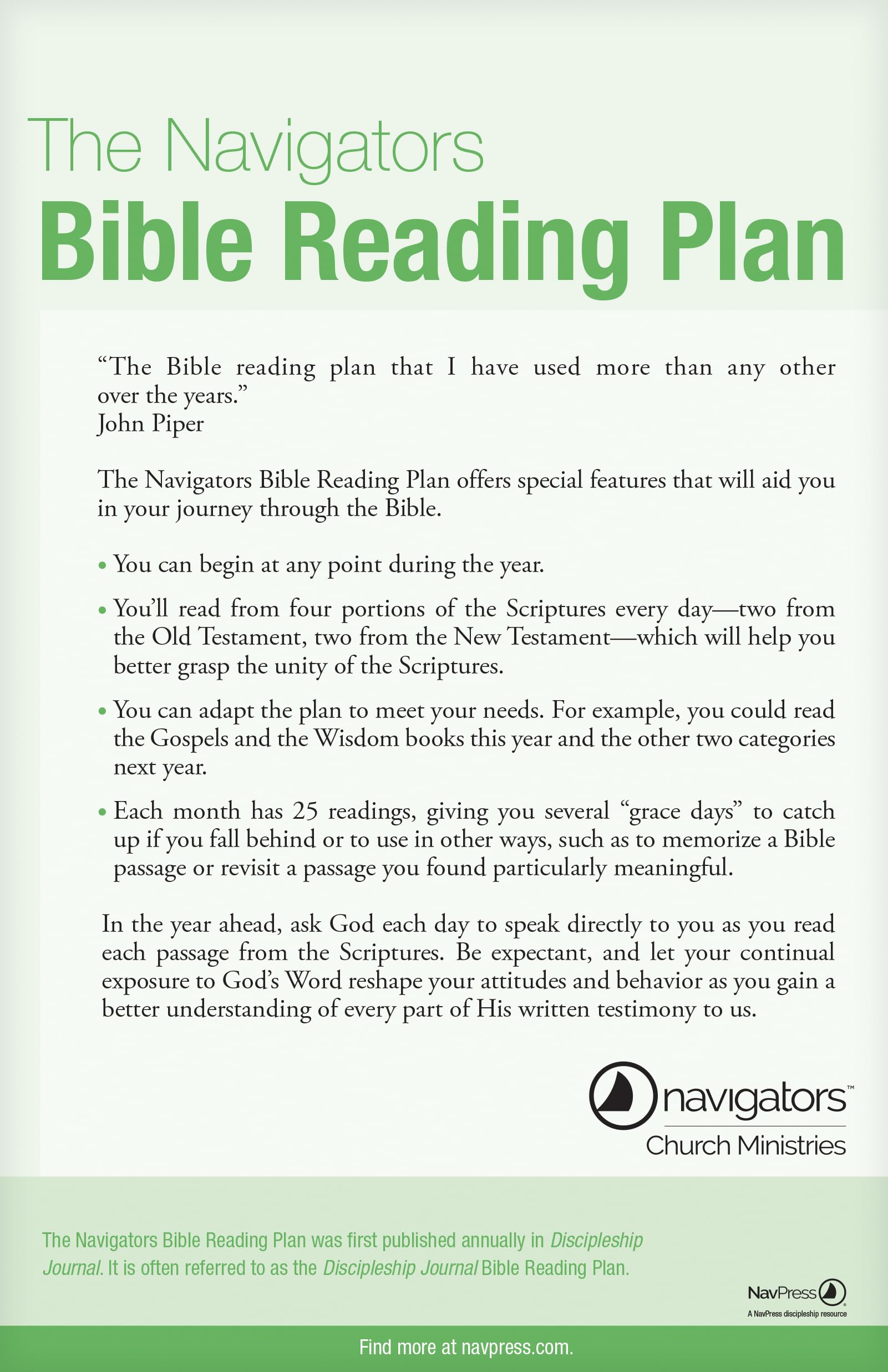 The Navigators Bible Reading Plan 25-pack (Discipleship Journal Studies)