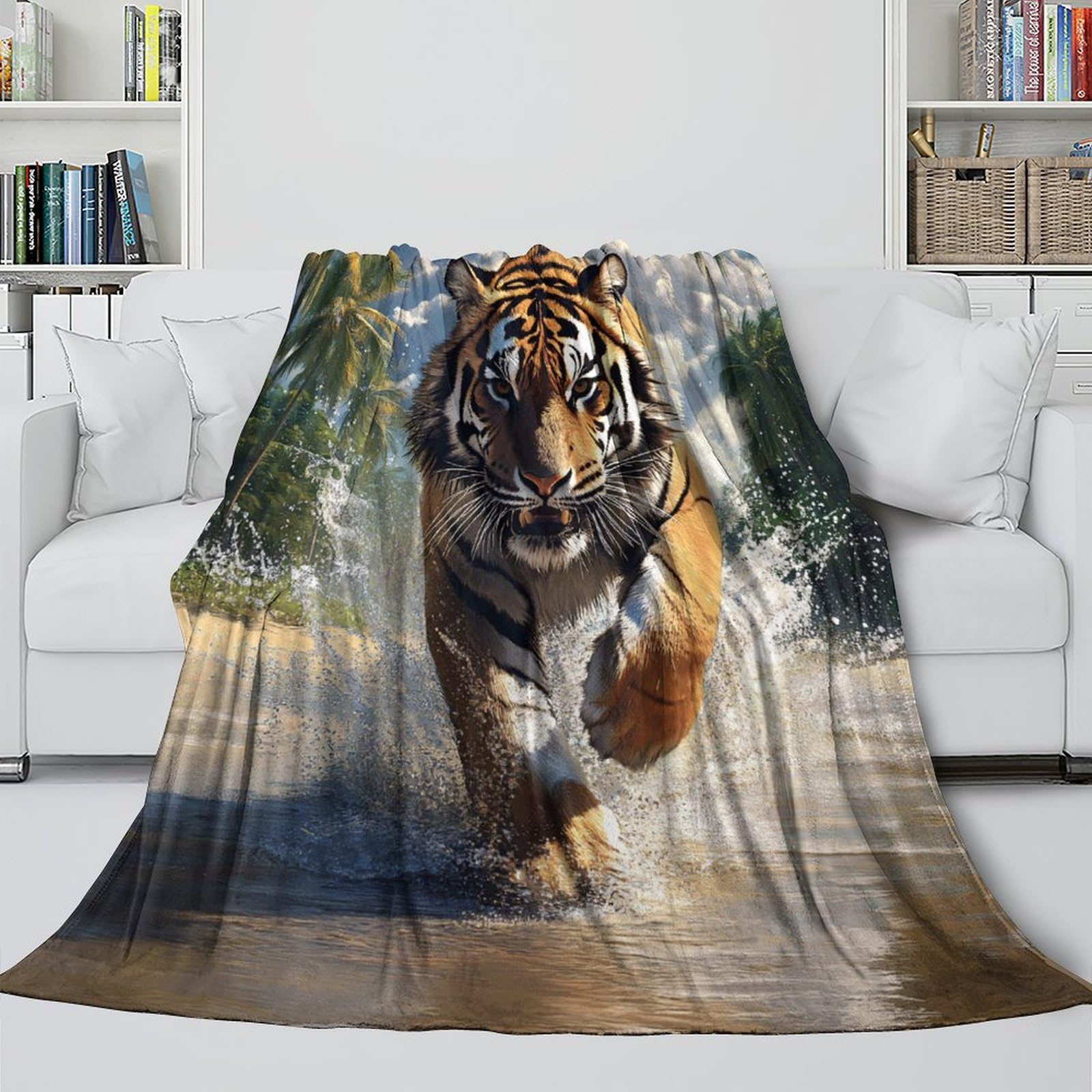 stampa 3D Tiger running coperta da viaggio microfibra biancheria da letto compatta coperta da viaggio morbida per giovani in vacanza animale selvatico ac 70×80inch(180x200cm)
