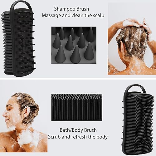 Miniatura 9 de 2 piezas de cepillo corporal de silicona, cepillo de baño y ducha exfoliante 2 en 1, esponja de loofah de silicona suave para piel sensible,