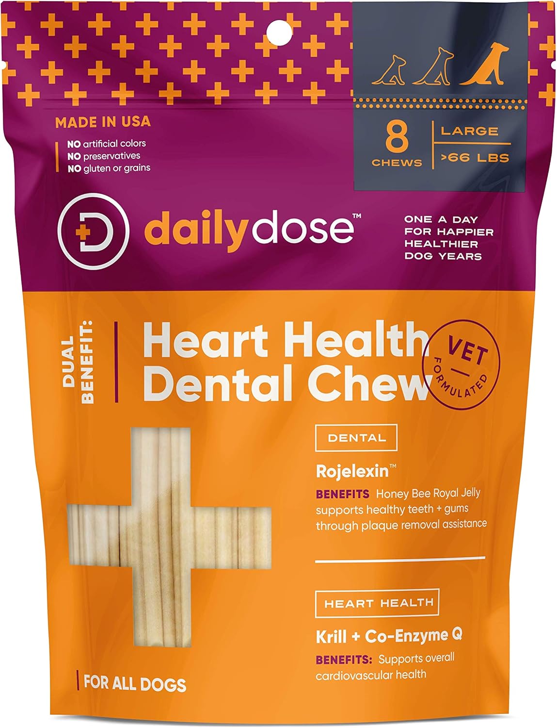 dailydose Dual Benefit - Dental + Heart Health Chews for Dogs, Large | Dental Treats with Supplements (77143) : Pet Supplies