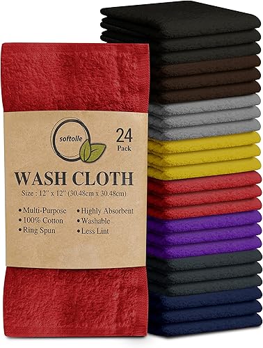 Softolle Paños de lavado 100% algodón hilado en anillo, paquete a granel de toallas de 12 x 12 pulgadas, paño de lavado para cara, altamente