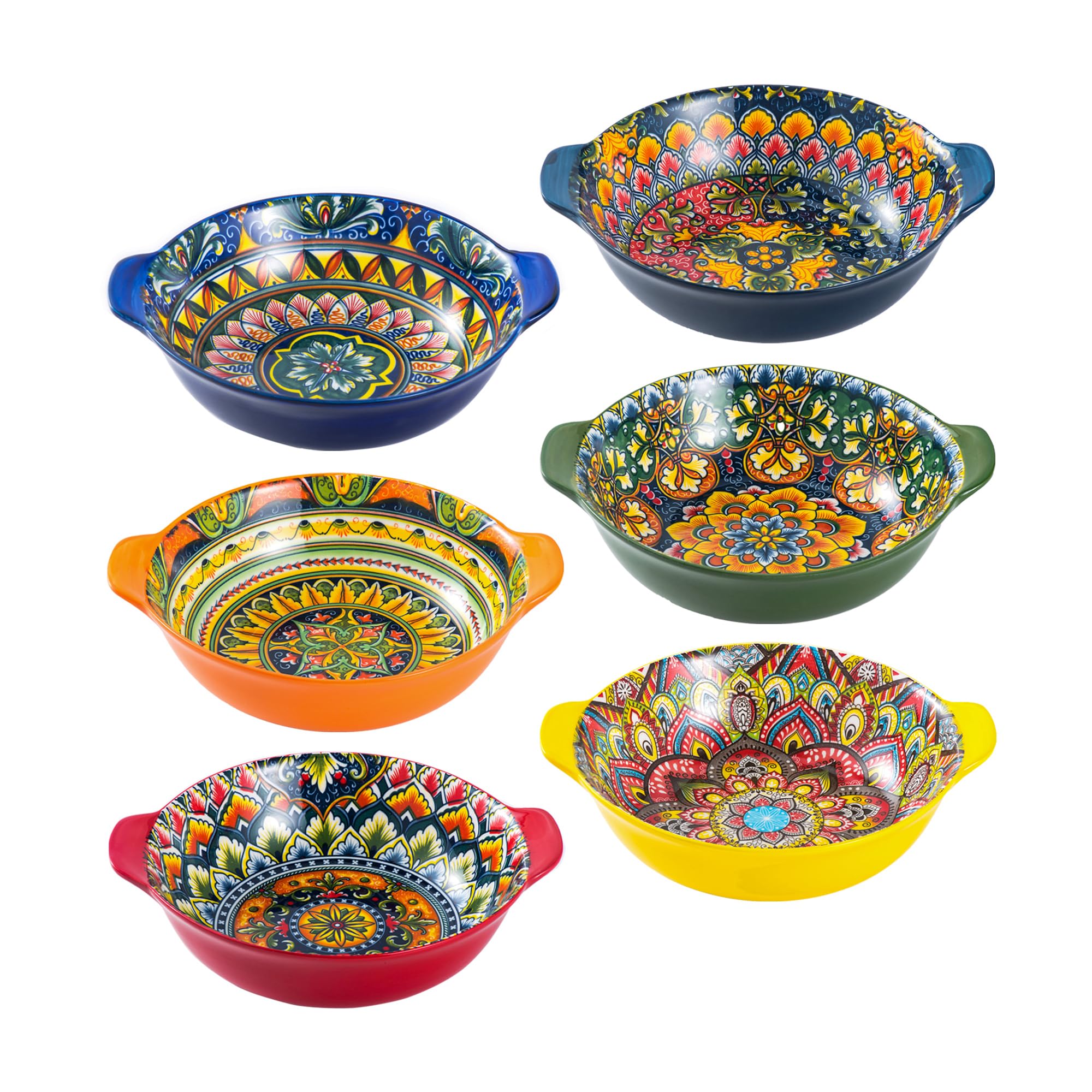 Photo 1 of Henten Home Ceramic Soup Bowls Set, 14 oz Cereal Bowl Set of 6, Small Dessert Bowls with Handle, Boho Serving Bowls Set for Kitchen, Snack, Salad, Microwave & Dishwasher Safe