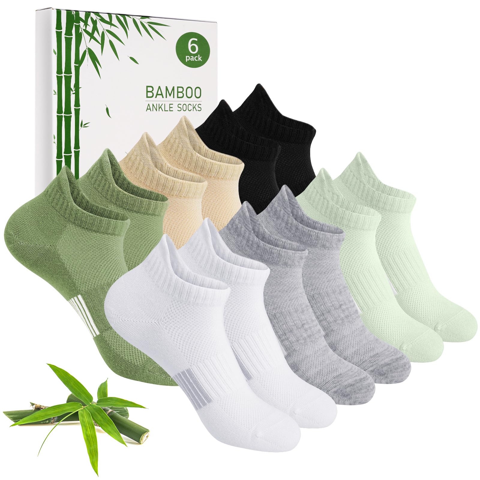 Blu Ninfee Bambus Sneaker Socken Damen 35-38, Sneakersocken Atmungsaktive Sportsocken, Laufsocken, Geschenke für Frauen, Kurze Damensocken Sommer, 6Paar, Mehrfarbig