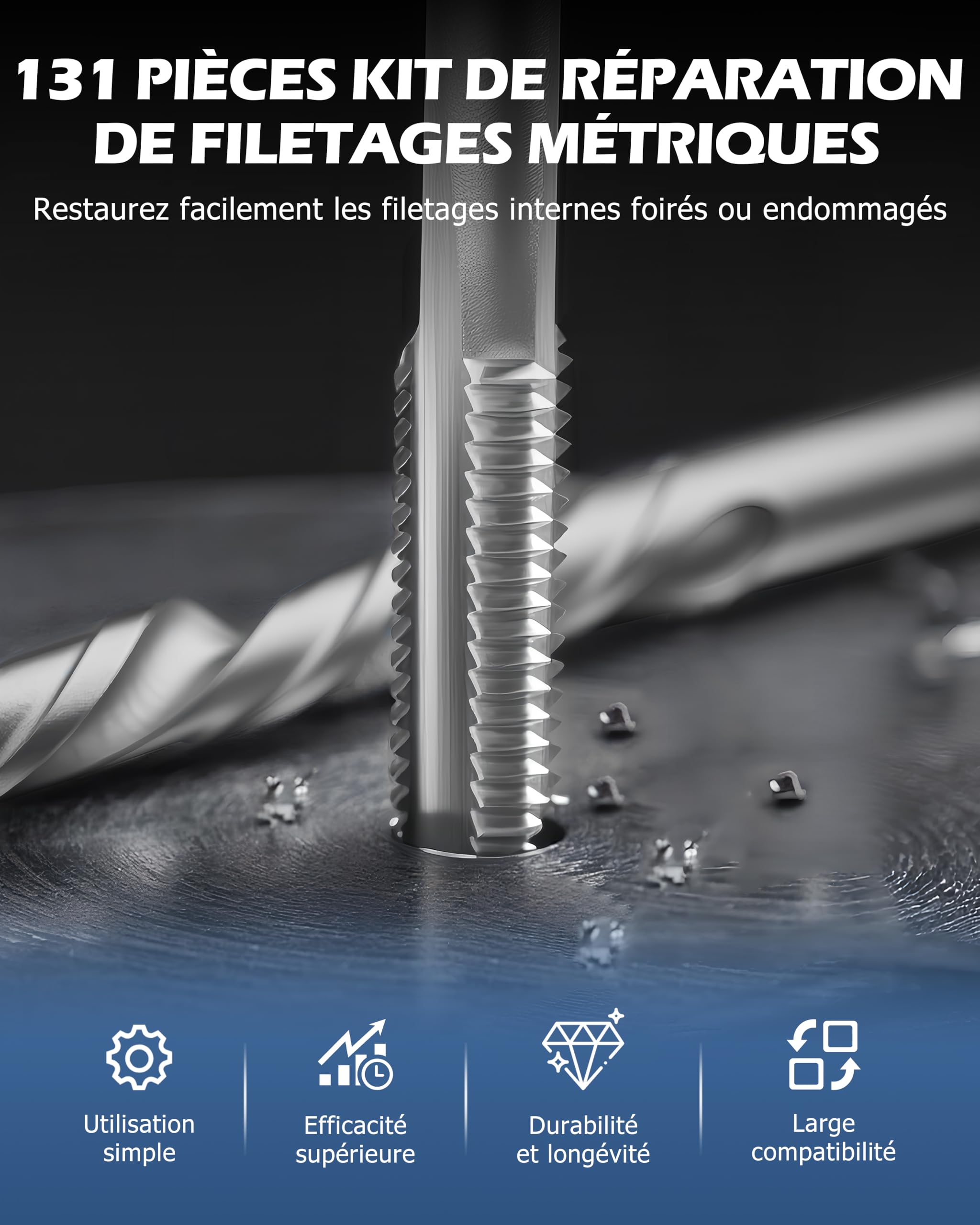 DAYUAN 131 pièces Set de réparation de filetages M5 M6 M8 M10 M12 Maintenance comme Helicoil