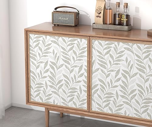 Miniatura 7 de Papel tapiz de hojas para despegar y pegar, bohemio, 17.3 x 78.8 pulgadas, color beige y blanco, papel tapiz autoadhesivo extraíble para baño