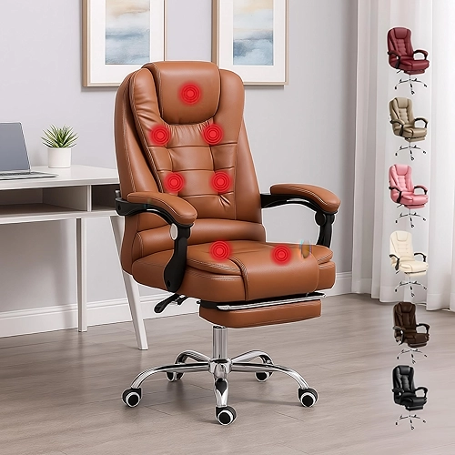 Cadeira de Escritório de Massagem Presidente Home Office Giratória Executiva (Marrom)