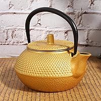 Vista 8 de Agatige Tetera de hierro fundido con infusor, tetera para estufa, teteras de té de hierro fundido dorado, tetera japonesa de tetsubin para estufa