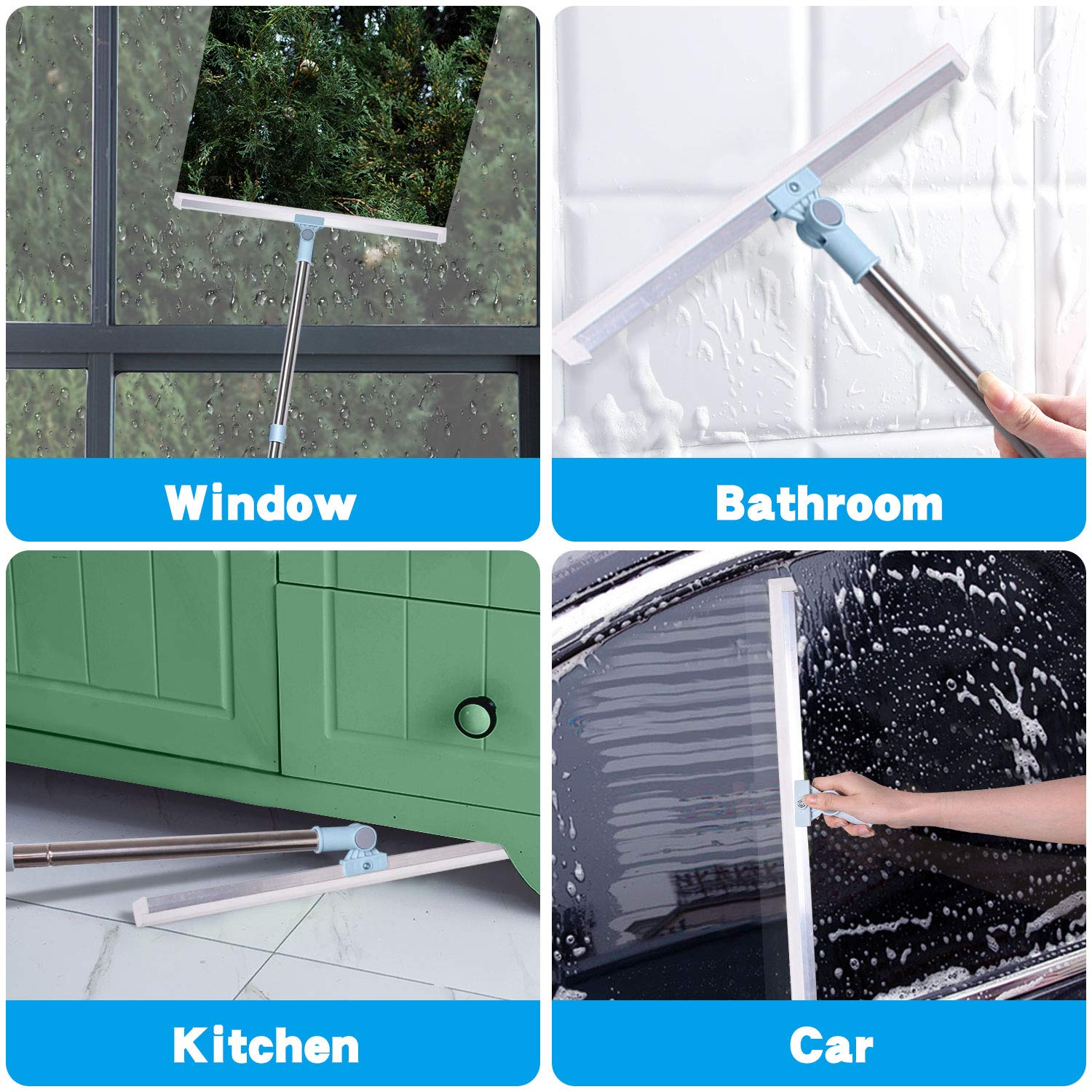 Escobilla de Goma de 50 cm Pare Suelo, Escoba de Goma con Mango 130cm Ajustable, Enjugador de Ducha de Alta Resistencia para Cuartos Húmedos, Azulejos, Baño, Suelos, Ventanas