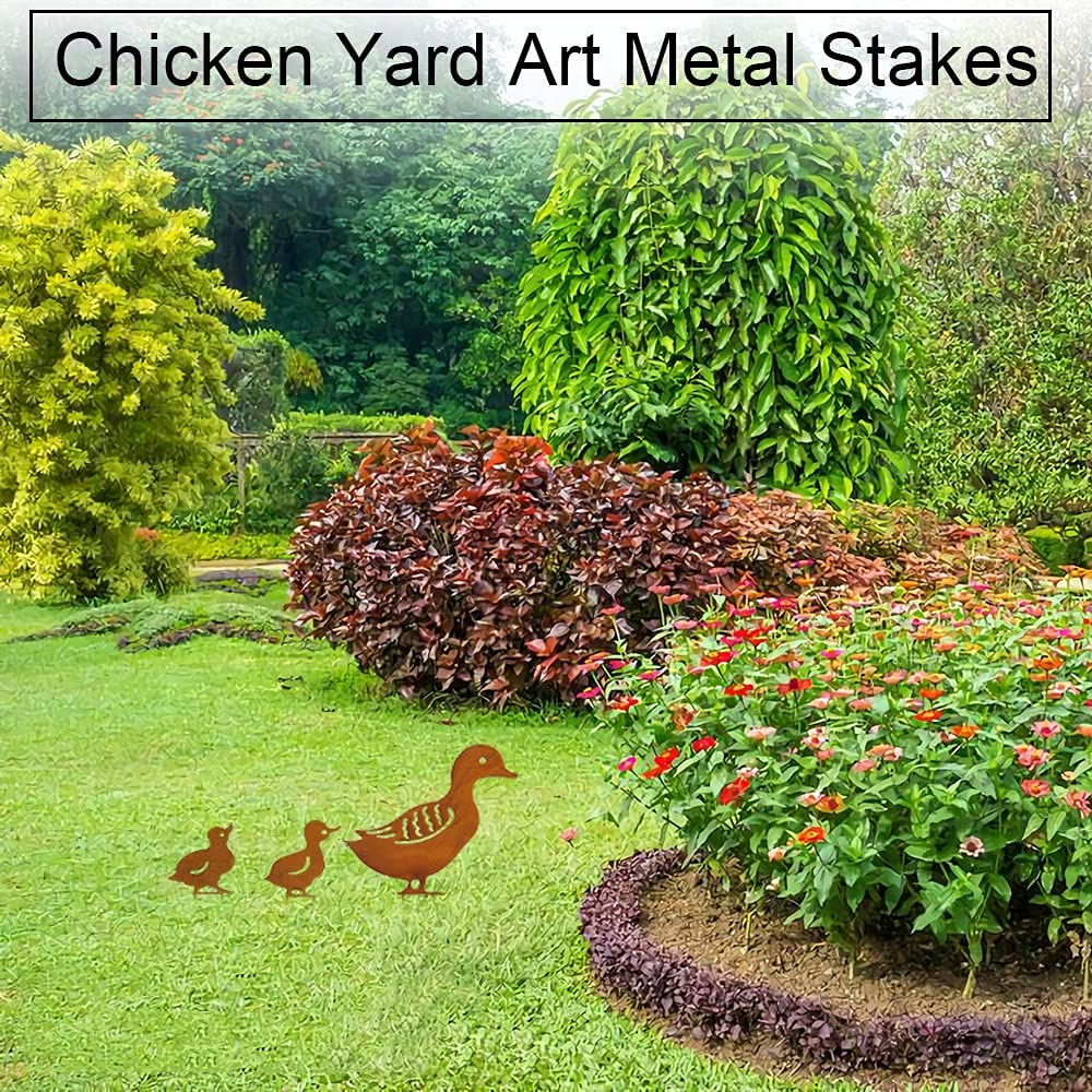 4 paletti da giardino a forma di animale, decorazioni da giardino cave, anatra in metallo, per cortile, prato, decorazione da giardino (giallo)