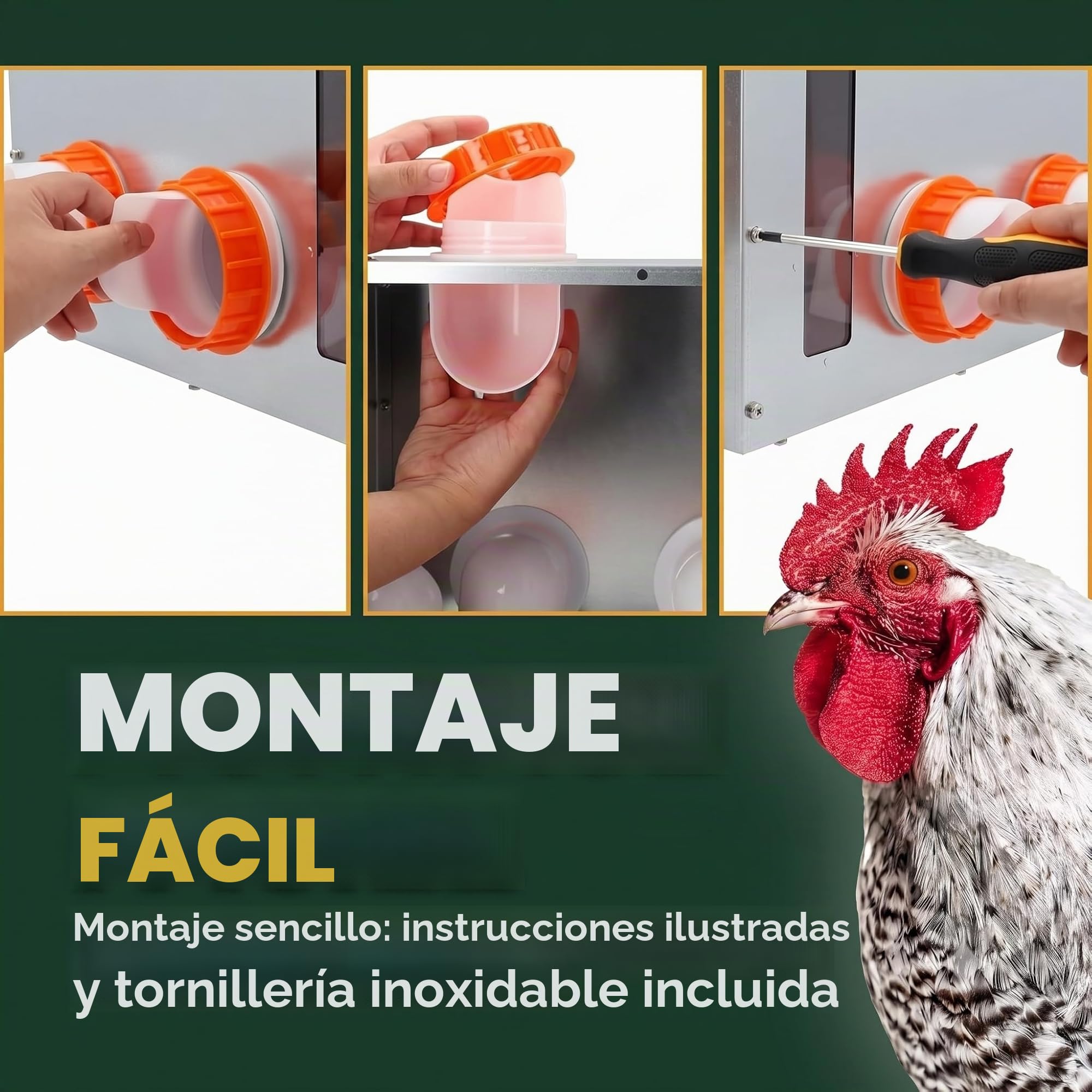 Dural's® Comedero Gallinas Anti Ratas Antipájaros 18 kg – Dispensador Automático de Pienso en Acero Galvanizado, 6 Puertos y Ventana de Nivel – Comedero para Gallinas Exterior Gallinero