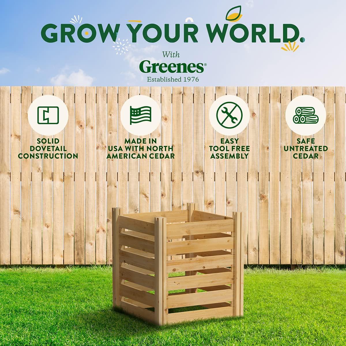 Greenes Fence Premium Cedar Wood Composter, 24" W x 24" L x 31" H (3/4" Thick) / 77.3 Gallons - Made in USA with North American Cedar