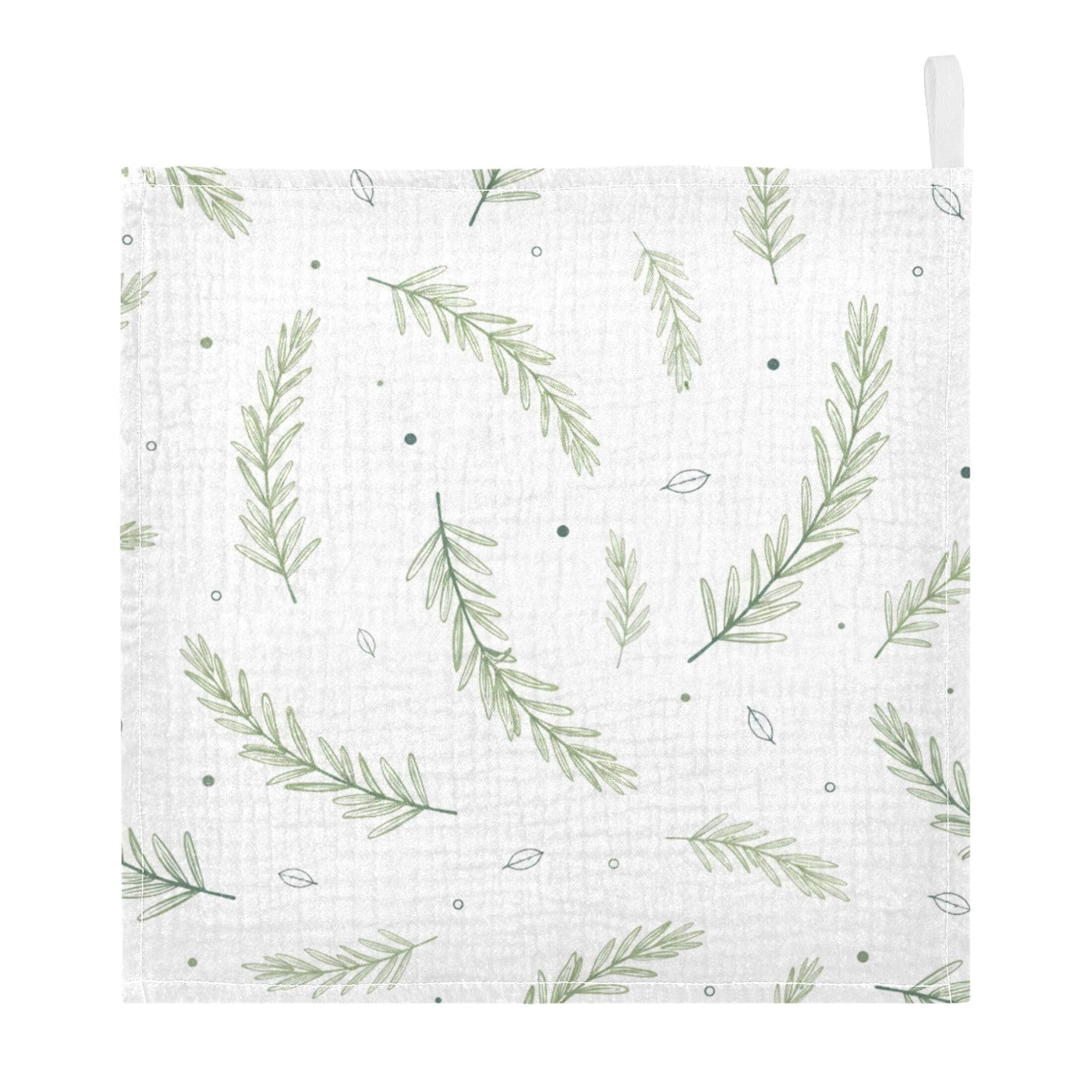 Fuauuyl Leaves Baby Muslin Washcloths Cotton Absorbent Soft Burp Cloths for Newborns Infants Toddlers, Reusable Face Towels for Sensitive Skin, 5 Pack, 12x12 in