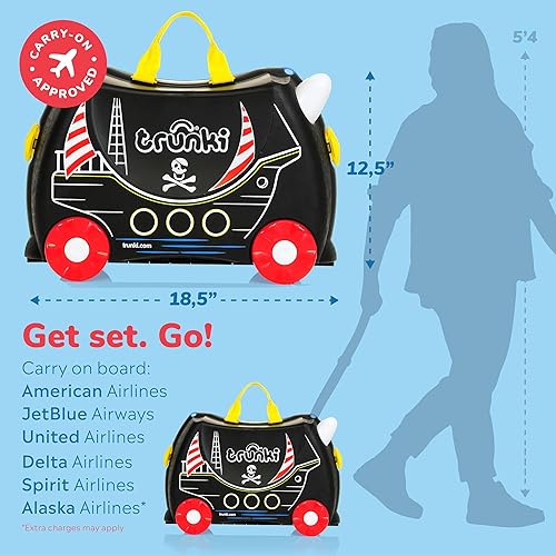 Vista 2 de Trunki Maleta y equipaje de mano originales para niños, Pedro Pirata (Negro), Equipaje para niños