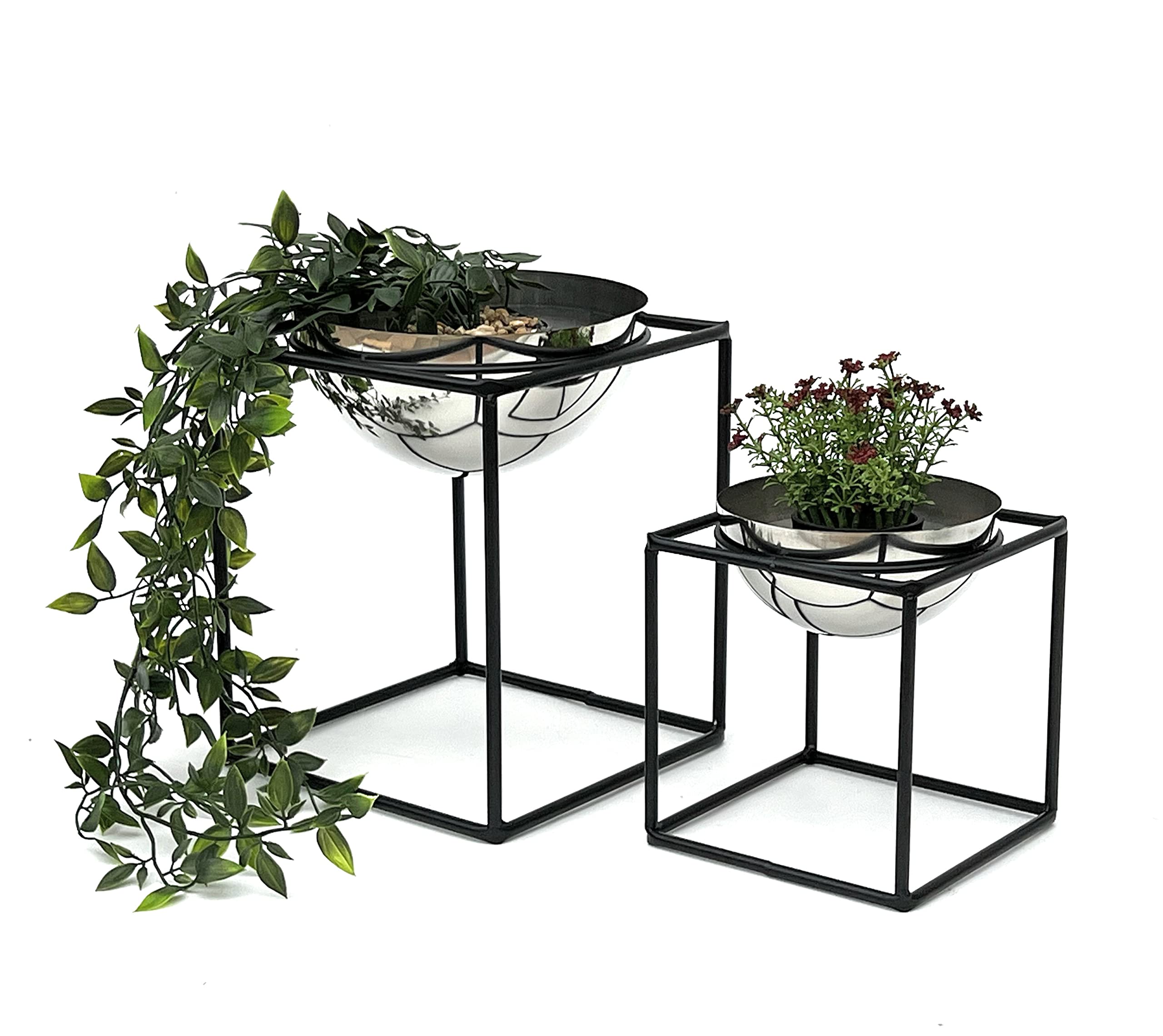 DanDiBo Set di 2 sgabelli con vaso in metallo, colore nero, 96052