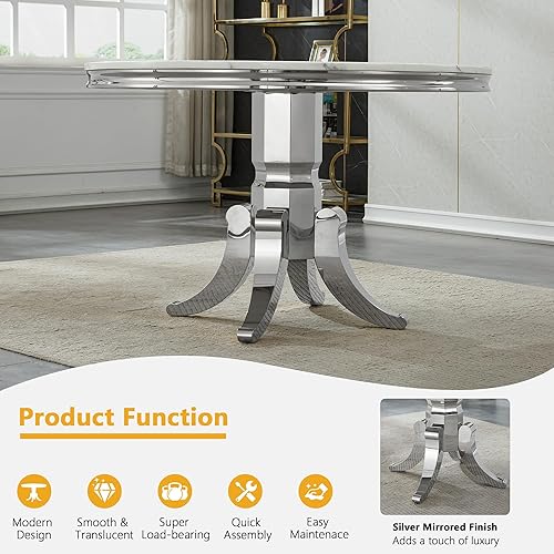 Miniatura 3 de Juego de 6 mesas de comedor redondas de mármol para 6, mesa de cocina y sillas redondas de mármol de 45 pulgadas, juego de 6, mesa de comedor