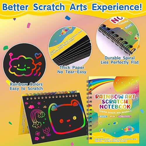 Miniatura 10 de YSCare Paquete de 24 cuadernos de manualidades y artes para rascar, notas para rascar, regalos esenciales para niños de 4 a 8 años, regalos de