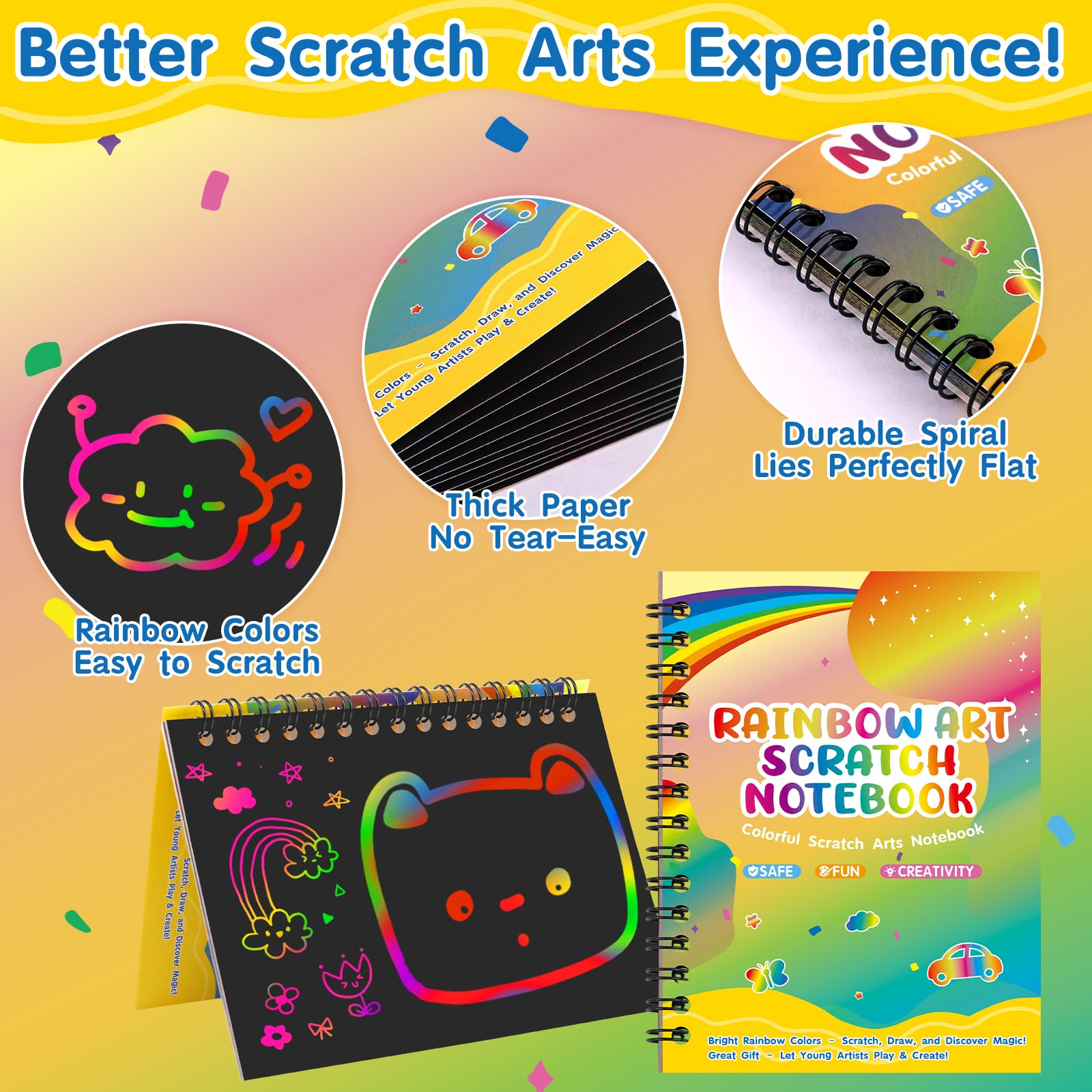 YSCare Scratch Arts Partygeschenke für Kinder: 32 Stück, Regenbogen-Kunst-Kratz-Notizbuch, Kunst-Bastelset, Goodie-Tüten, Geburtstagsgeschenke, Klassenzimmerpreise für Mädchen, Jungen, 4–8–12