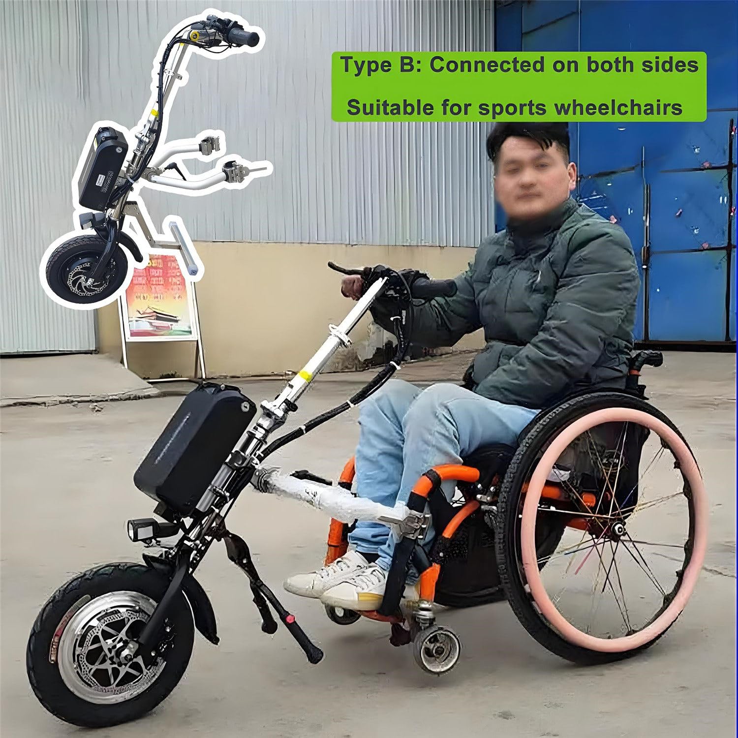 Dispositivo de tracción para Silla de Ruedas de 500 W con 3 velocidades, luz Delantera, Amortiguador y bocina, Kit de conversión de Silla de Ruedas eléctrica con batería de Litio B