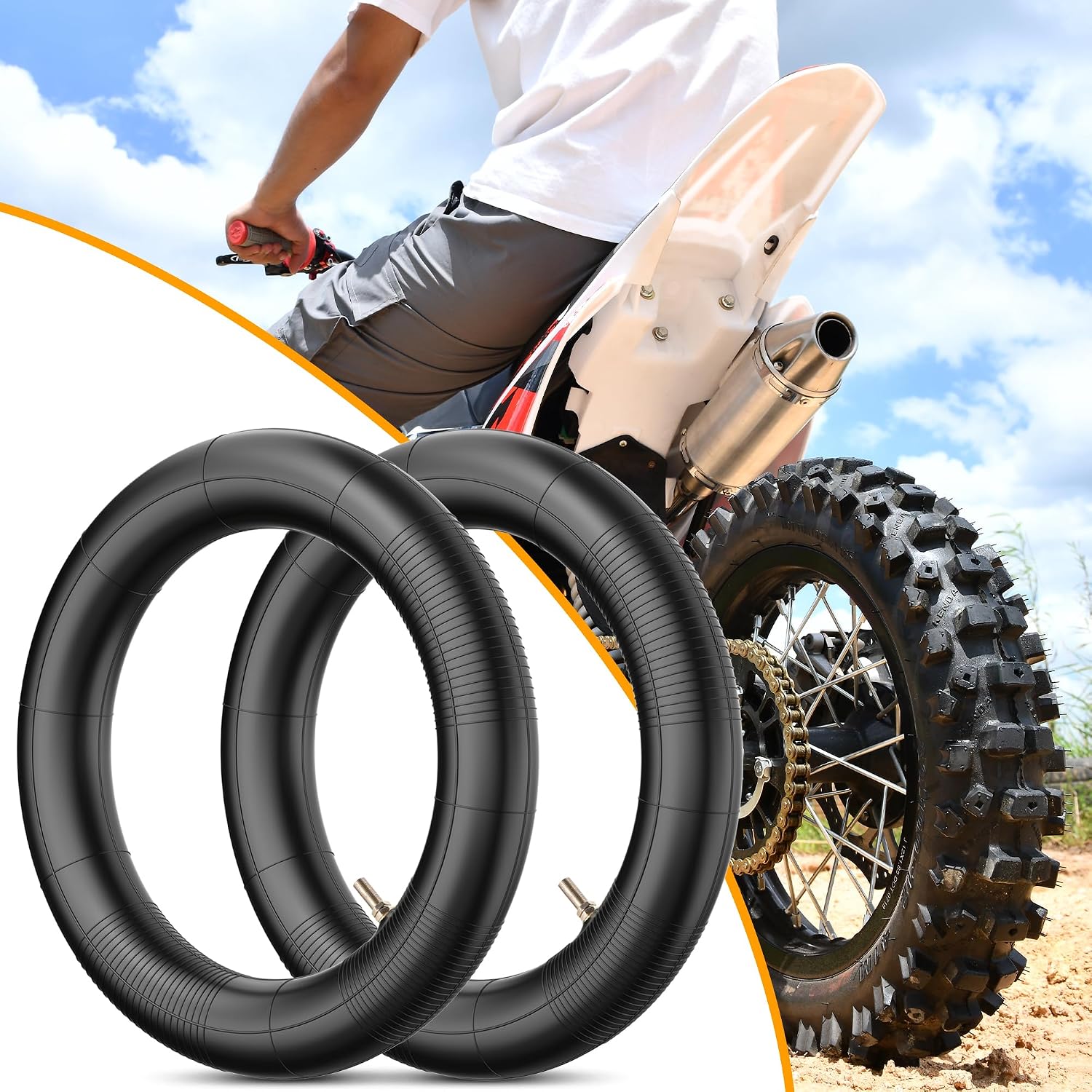 RUTU 3.00/3.50-12" Dirt Bike Tube 80/100-12 Motocross Bike Tire with TR4 Straight Valve Replacement Inner Tubes Compatible with CRF50/XR70, DRZ 110, TTR 90/100, TAOTAO 90cc 110cc 125cc Pit Dirt Bikes