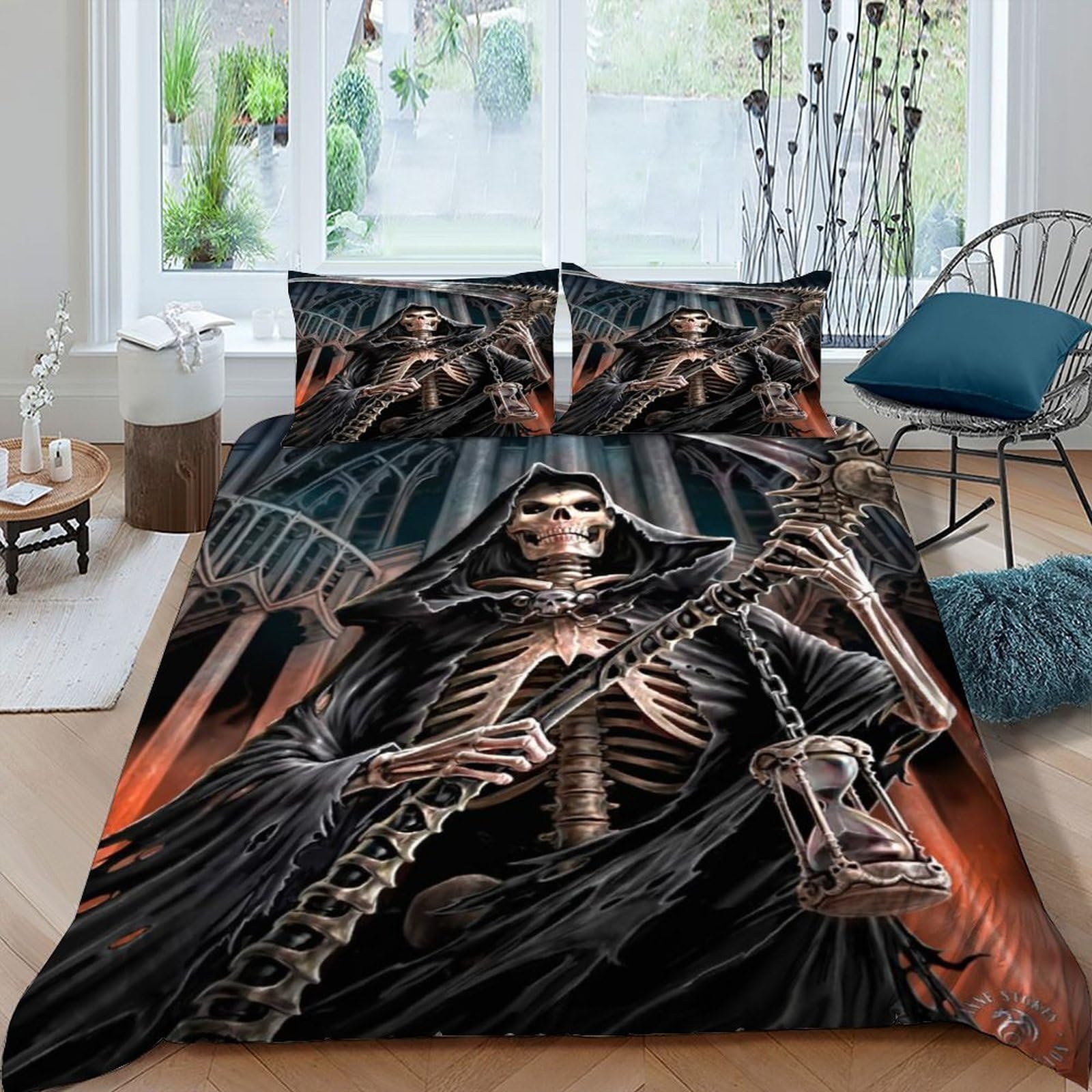 Parure de lit gothique de qualité avec housse de couette sablier 220x240cm et ses taies d'oreiller