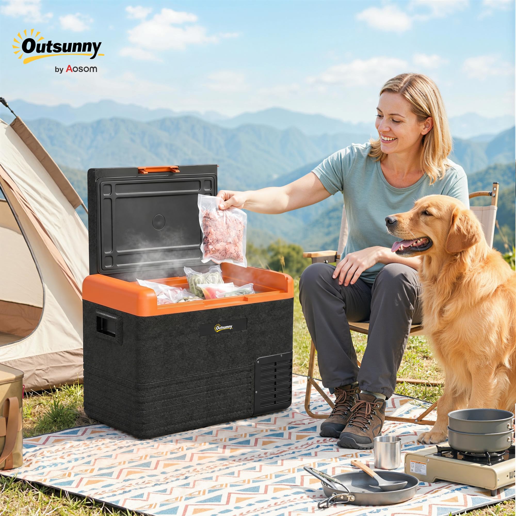 Outsunny Nevera Portátil Eléctrica 40L Refrigerador de Coche 12V/24/240V hasta -20℃ Mini Frigorífico con Compresor Pantalla LED Táctil para Hogar Camping Viajes Automóvil Barco 58,7x36,5x43,8 cm Negro
