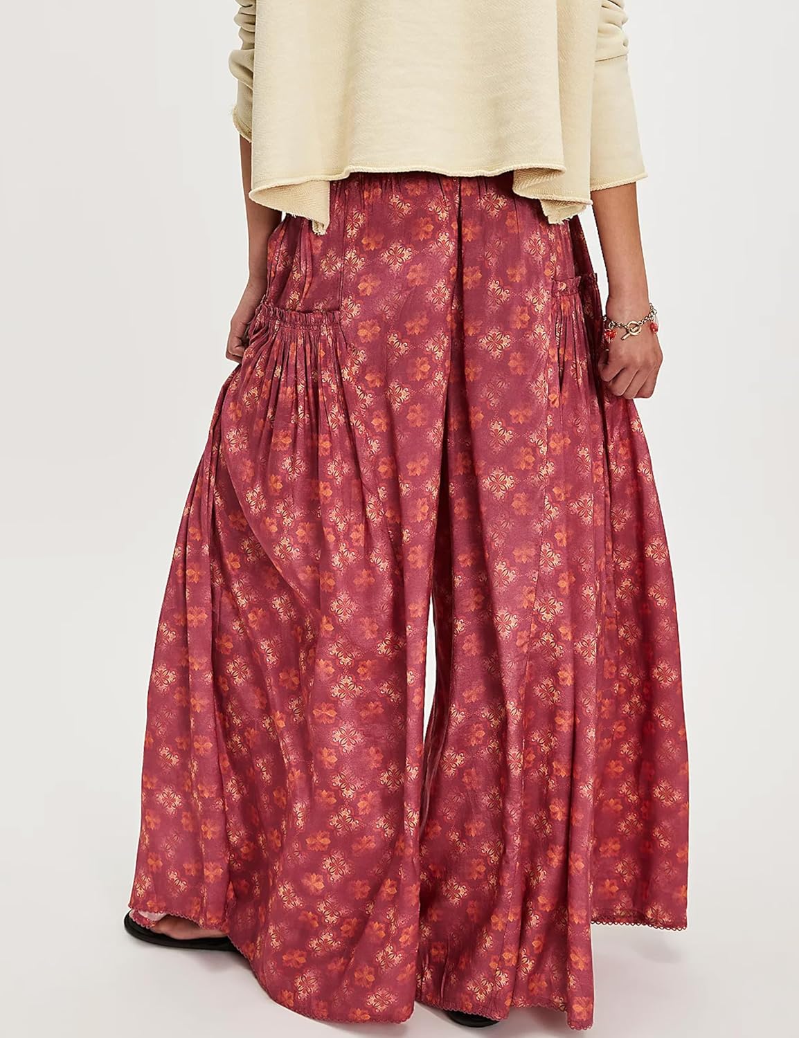 Womens Wide Leg Pants Flowy High Elastic Waist Loose Printed Beach Boho Yoga Casual Long Trousers