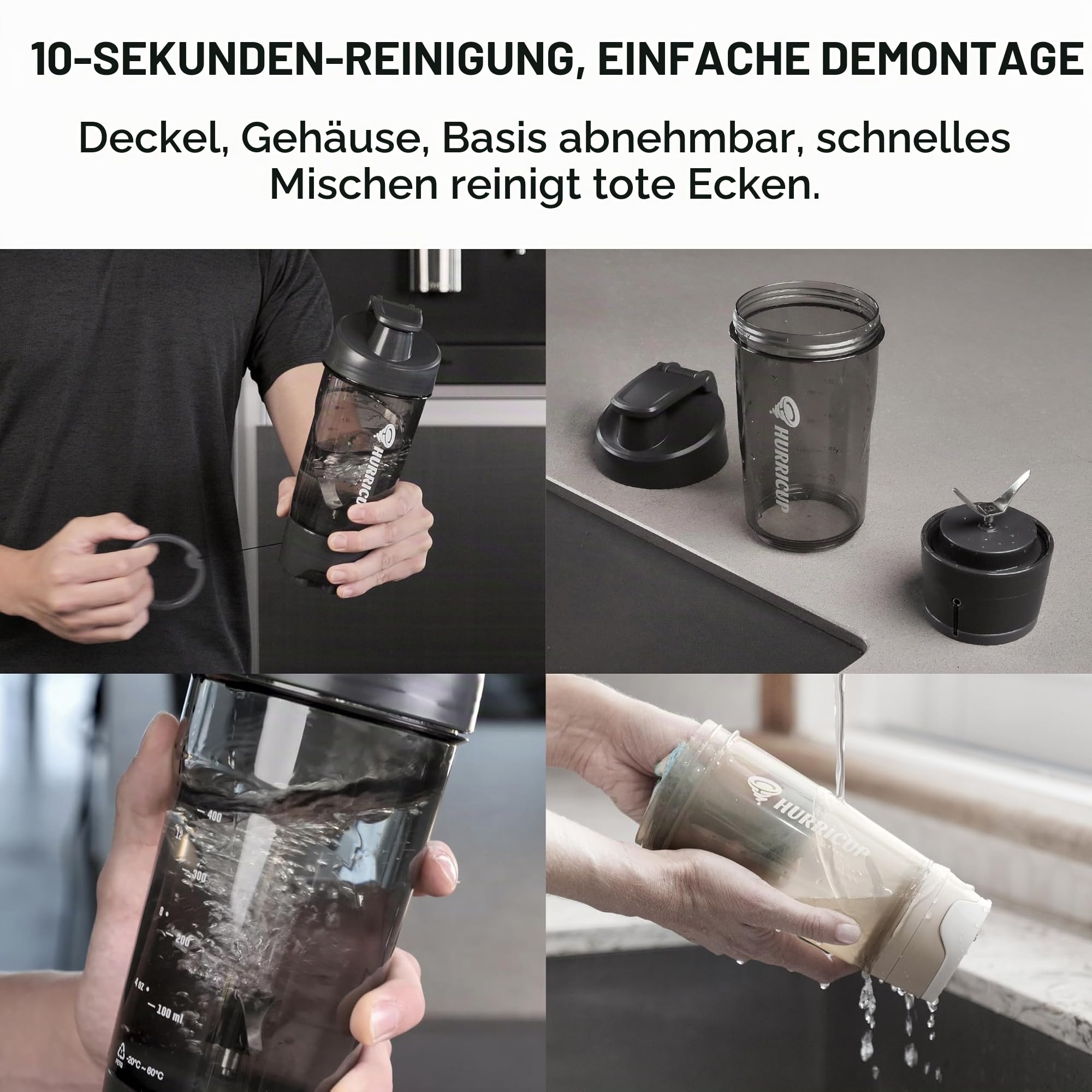 Hurricup Protein Shaker 650ml Manuelle Mischtechnik Ohne Schaum BPA-Frei | Klumpenfrei ohne Schütteln durch Seilzug. Auslaufsicher, spülmaschinengeeignet & portabel für Fitnessstudio, Büro & Outdoor
