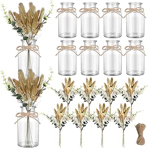 Janinka 10 Sets Mason Jar Table Centerpieces for Wedding with Flowers Mason Jar Centerpiece Vases Boho Rustic Dried Sage Artificial Plants for DIY Reception Engagement Party Bridal Shower Wedding