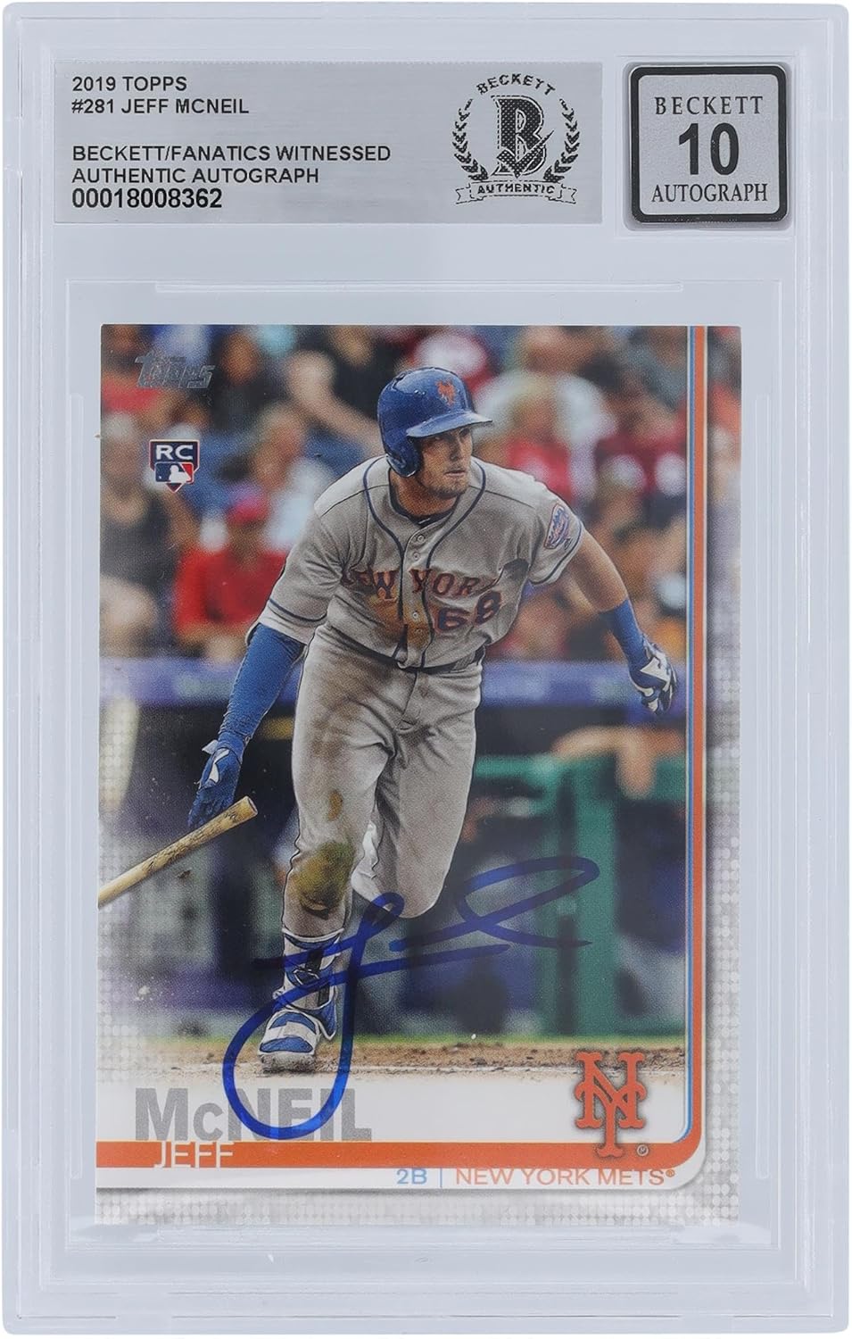 Jeff McNeil New York Mets Autographed 2019 Topps Bowman #281 Beckett Fanatics Witnessed Authenticated 10 Rookie Card - Baseball Slabbed Autographed Cards