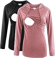 Vista 19 de Bhome Camisa de lactancia de manga larga con capucha para lactancia materna Negro/Gris