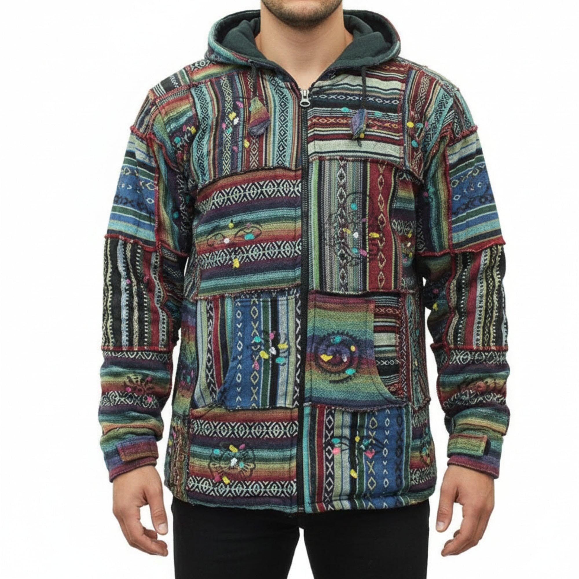 SHOPOHOLIC FASHION Herren Outstiched Hippie Kapuzenjacke