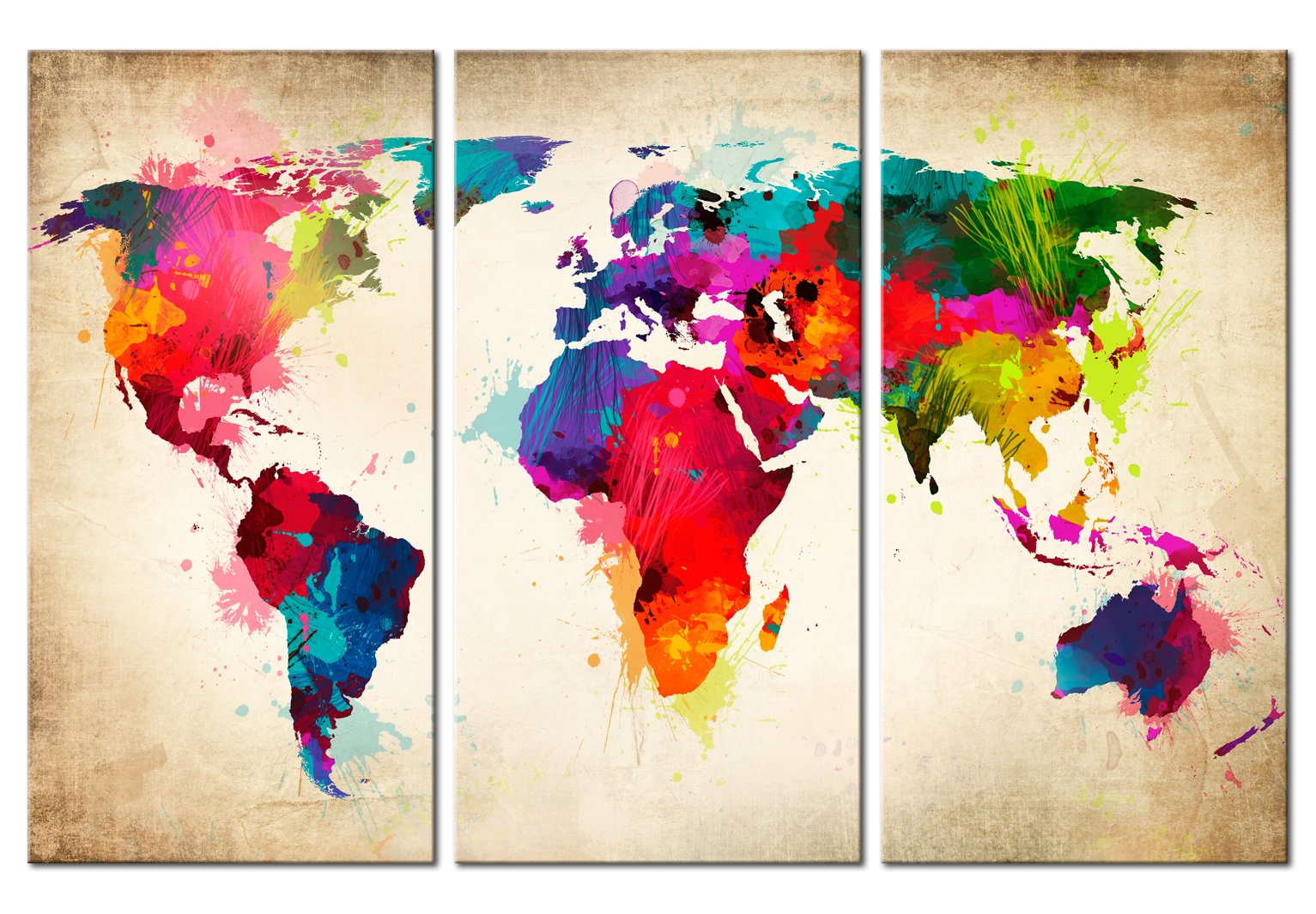 B&D XXL - Lavagna Di Sughero per Puntine - Mappa Mondo 120x80 cm 3 Pezzi - Bacheca Sughero da Parete & Quadri Componibili in un Uno - Grande Decorativo per Parete per le Note - Terra k-A-0006-p-f