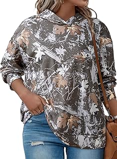Plus Size Sweatshirt for Women Oversized Hoodie Fall Maple Leaf Print Pu...
