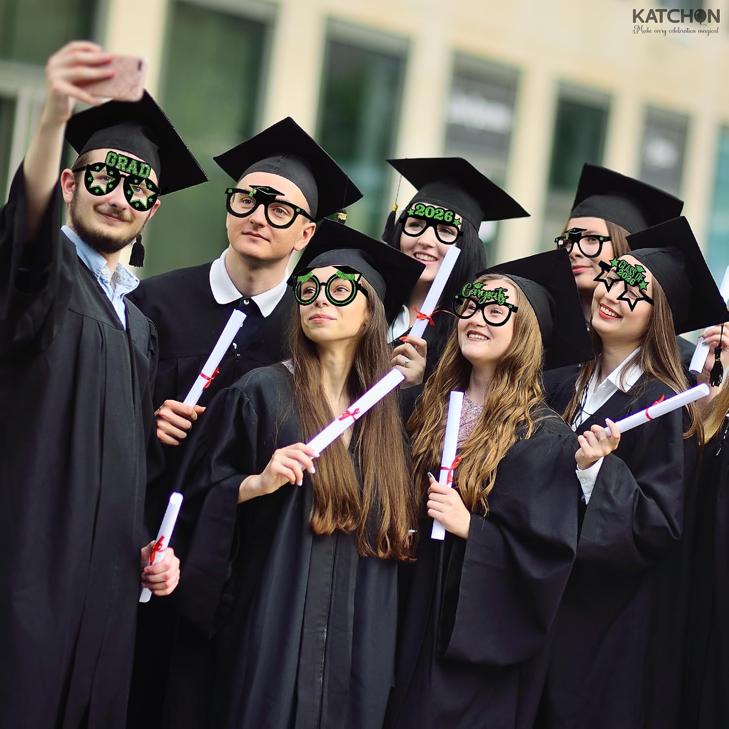 KatchOn, Green Graduation Glasses 2026 - Pack of 12 | Graduation Photo Booth Props 2026 for 2026 Graduation Decorations | Graduation Party Favors, Green Graduation Decorations Class of 2026