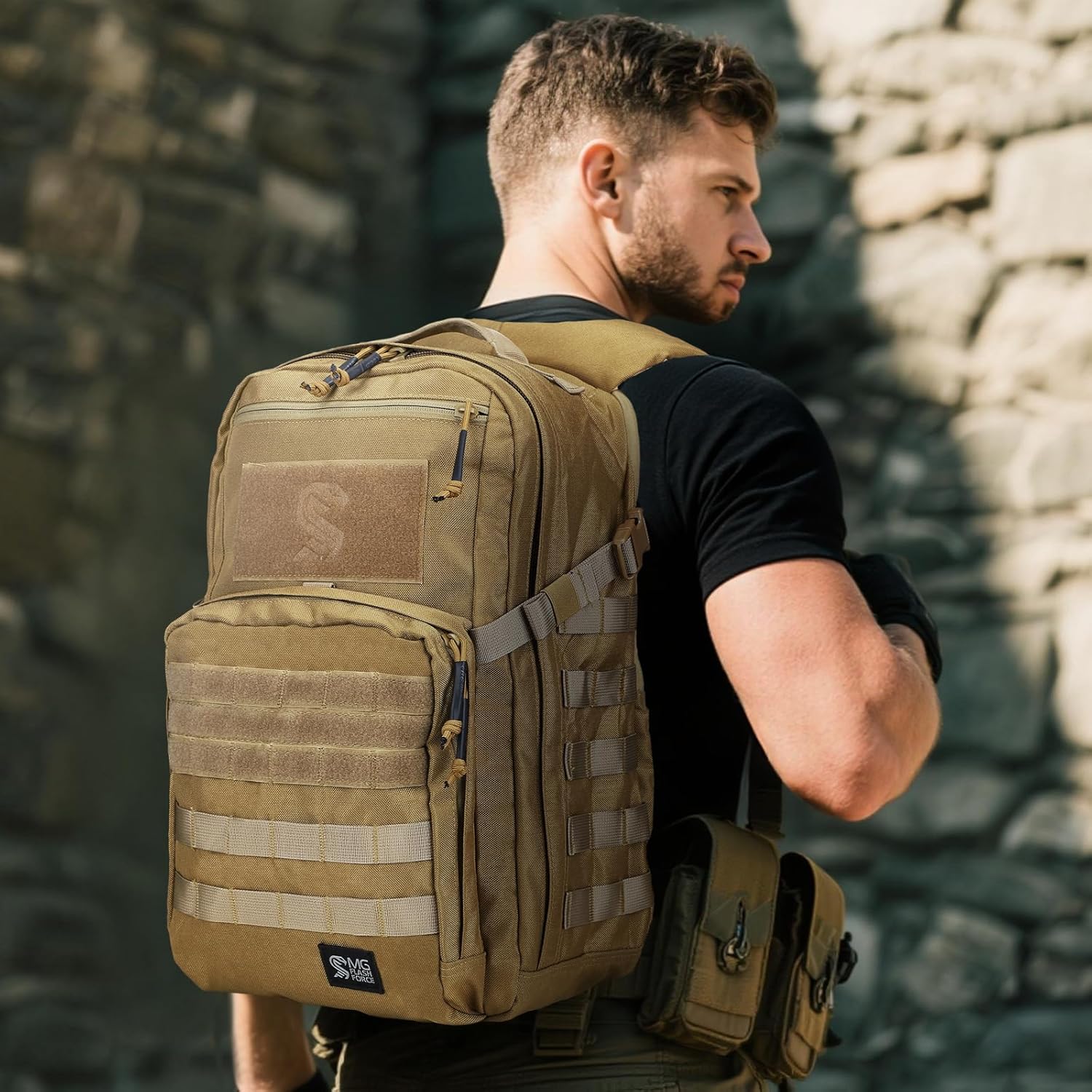 MGFLASHFORCE Molle Military Tactical Backpack for Men, 30L Daypack Army Rucksack Pack, Bug Out Bag, 15.6" Laptop Compartment (Coyote Brown) - Image 7