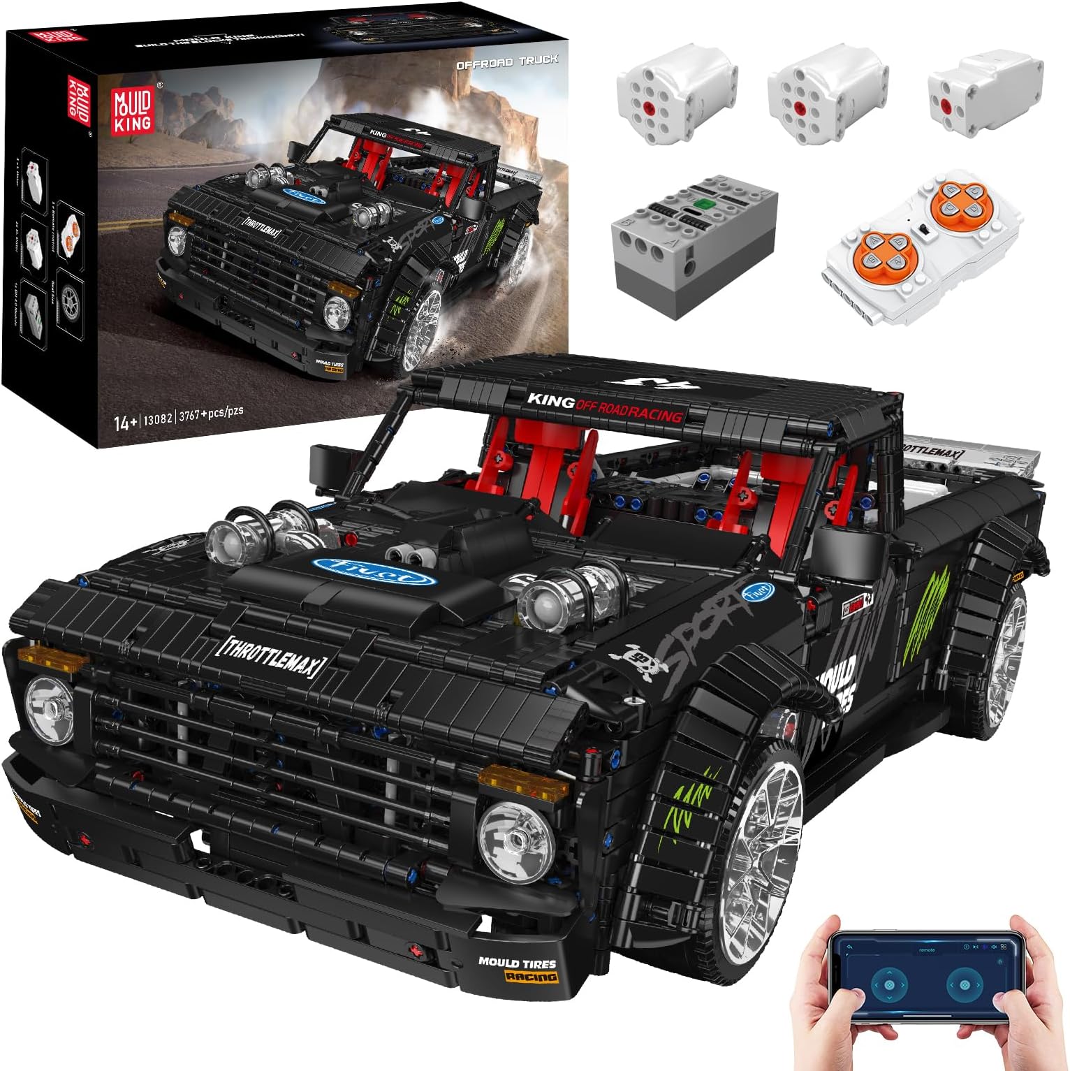 Mould King 13082 Pickup Truck Block Kits Model, MOC Building Blocks Set to Build, Gift for Age 14+/Adult Collections Enthusiasts(3695 Pieces, with Motor/APP Remote Control)
