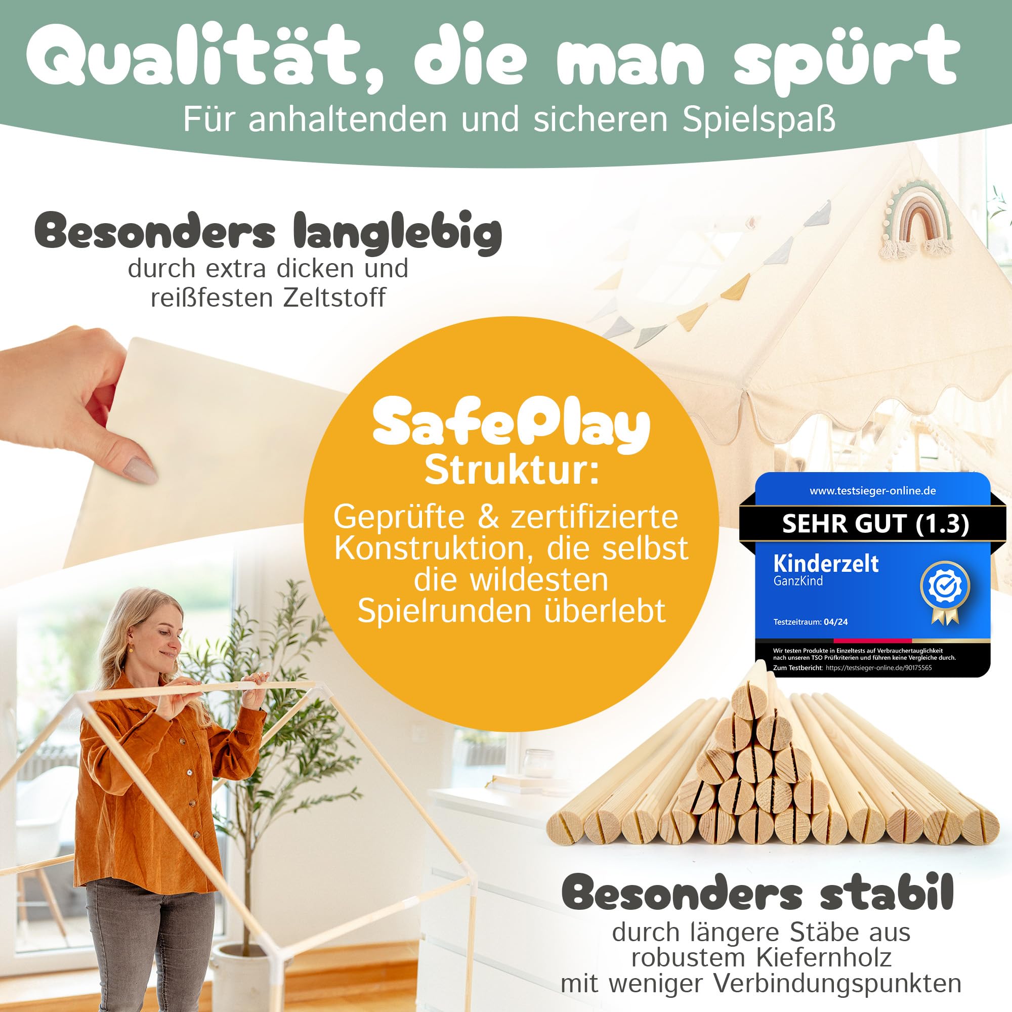 Spielhaus Kinder Indoor mit 2 Eingängen & 5 Fenstern | Kinderzelt für Drinnen, Spielzelt, Kinderspielhaus, Kinderhaus, Zelt Kinderzimmer, Kuschelecke | Mädchen & Jungen ab 3 Jahre | beige