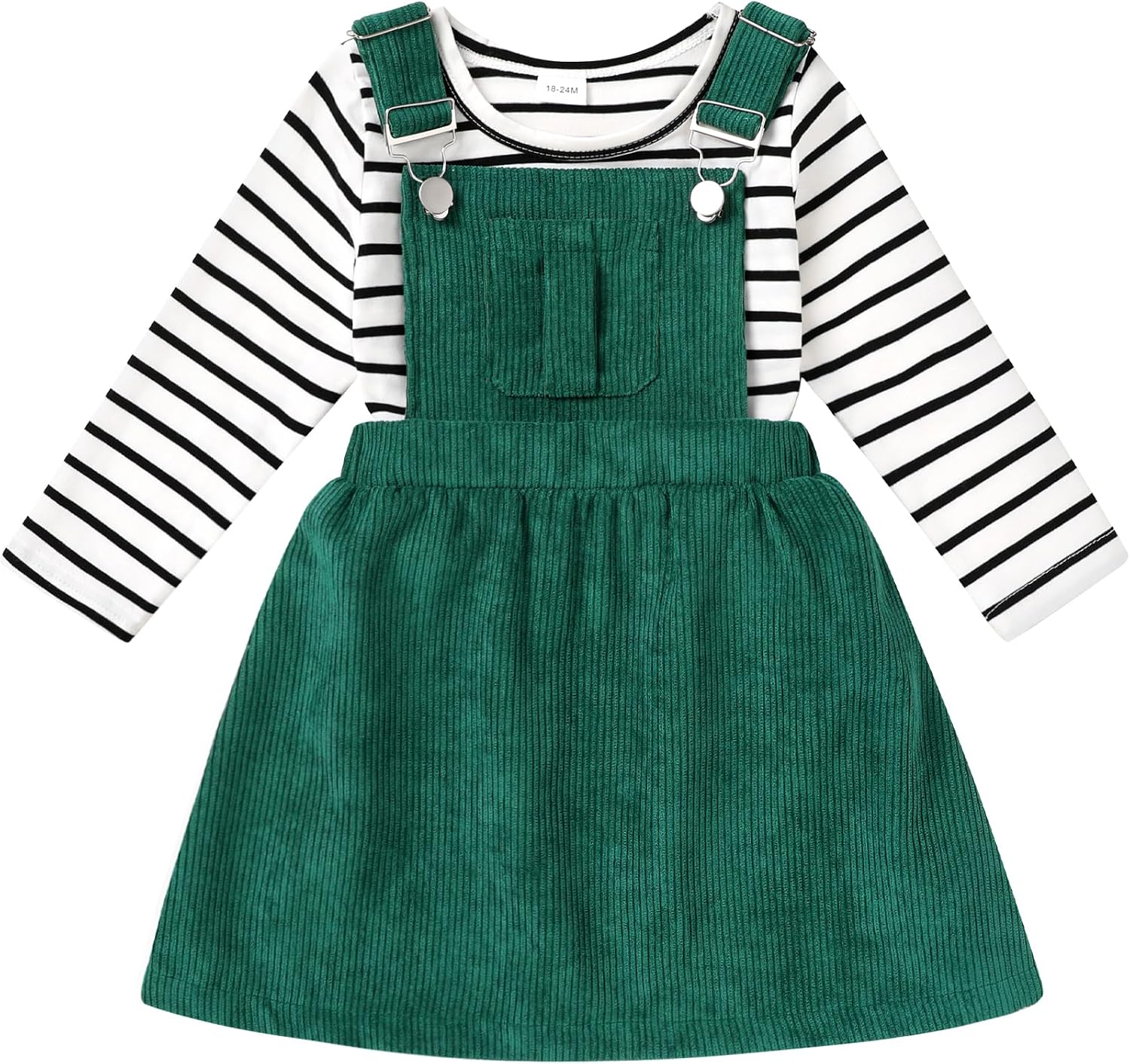 Toddler Baby Girl Fall Outfit Long Sleeve Stripe T-Shirt and Strap Dress Overall with One Pocket Clothes Sets