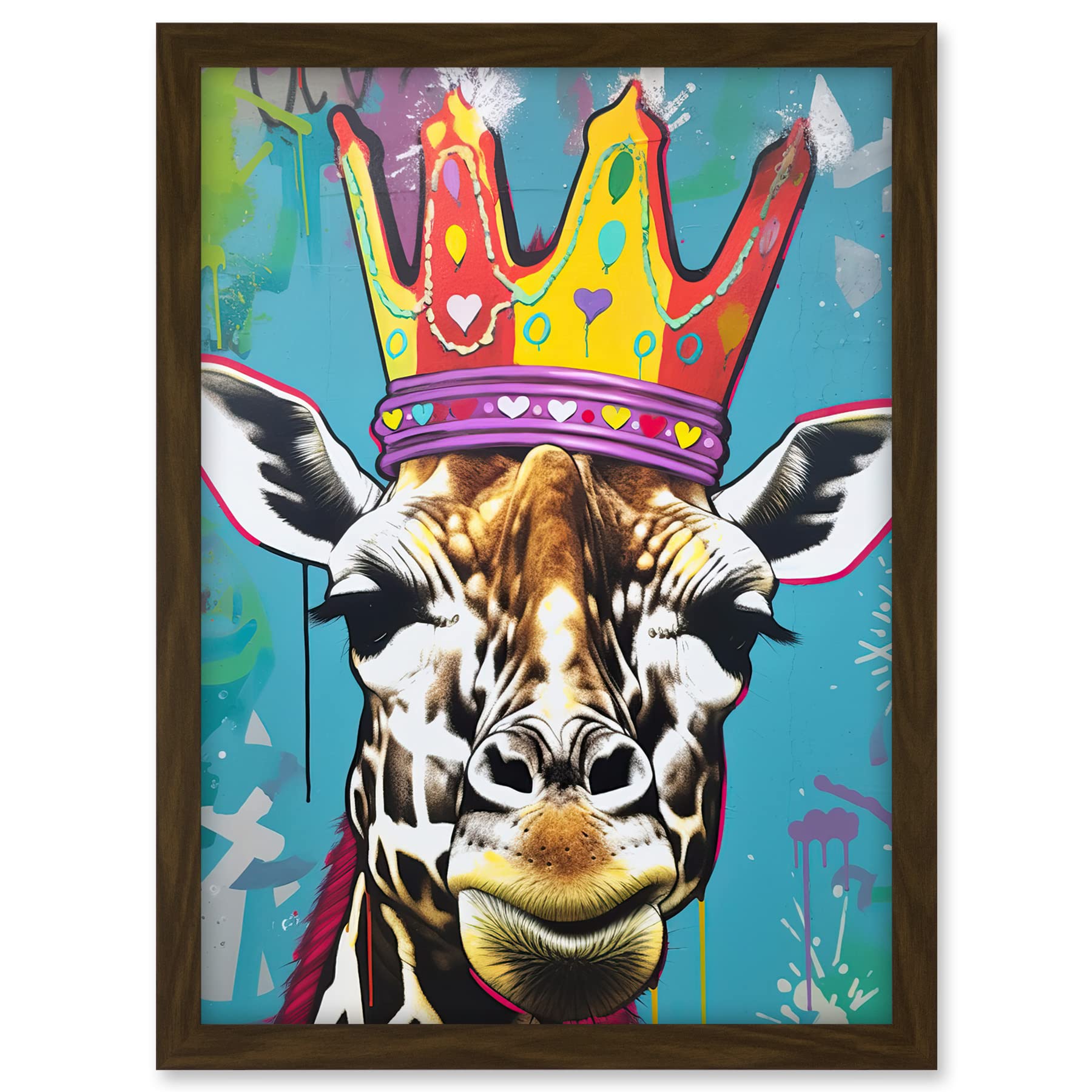 Artery8 Giraffe With Queen Birthday Crown Modern Pop Art Artwork Framed A3 Wall Art Print