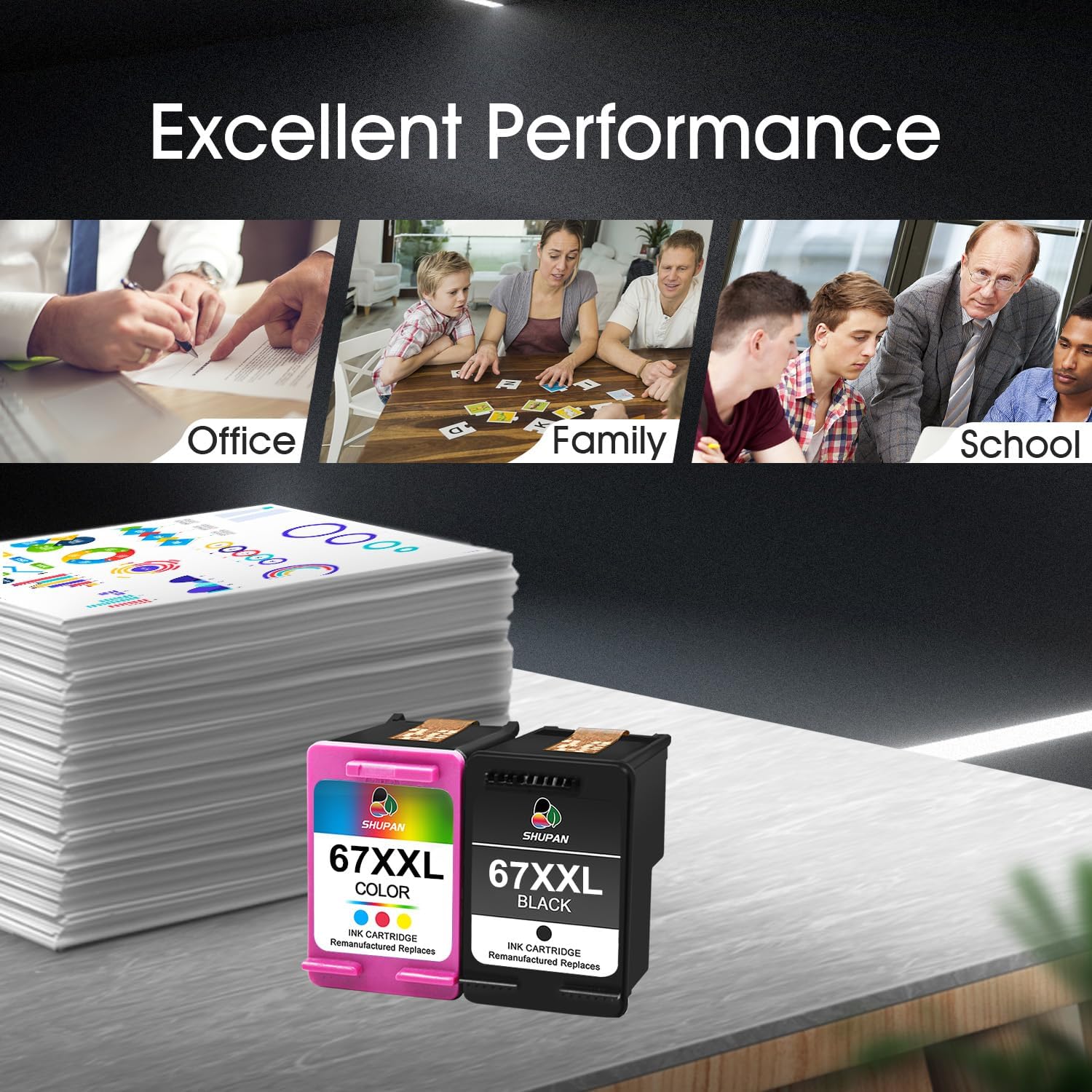 67XXL Ink Cartridges Combo Pack Replacement for HP 67 XL 67 Ink Work for Envy 6000 6055 6055e 6400e 6455e 6458e Envy Pro 6455 6458 (1 Black, 1 Color)