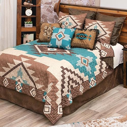 Miniatura 2 de BLACK FOREST DECOR - Juego de cama King - Mocha Turquoise Southwest - Juego de cama de tres piezas - Colcha y dos fundas de almohada