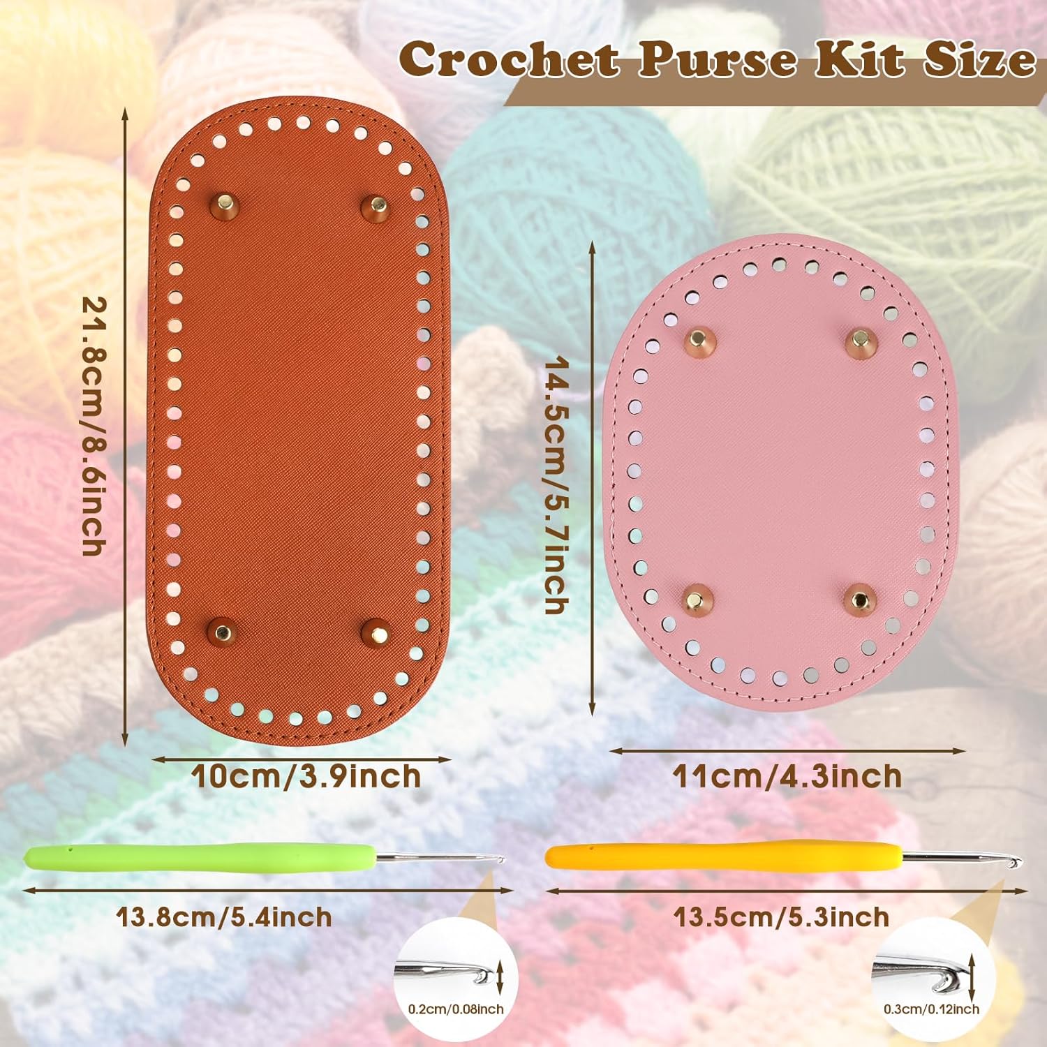 LPZNUYVC 14-Piece Crochet Purse Kit with Pre-Punched Leather Bag Bases and D-Shape Handles, Complete DIY Handbag Making Supplies, Shoulder Bag Craft Set for Beginners, Multicolor - Image 6