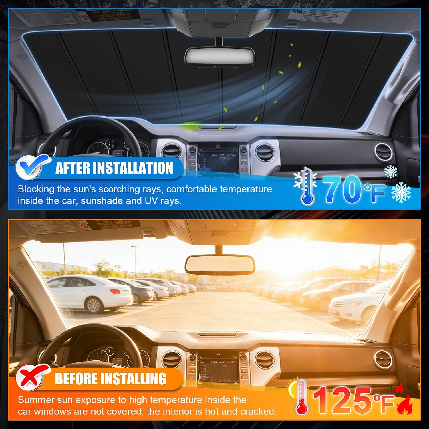 Windshield Sun Shade Compatible with 2016-2025 Toyota Tacoma, Foldable Truck Sunshade Shield with Storage Pouch, Front Windshield Window Sun Shade Cover for UV Heat Blocker & Interior Protector