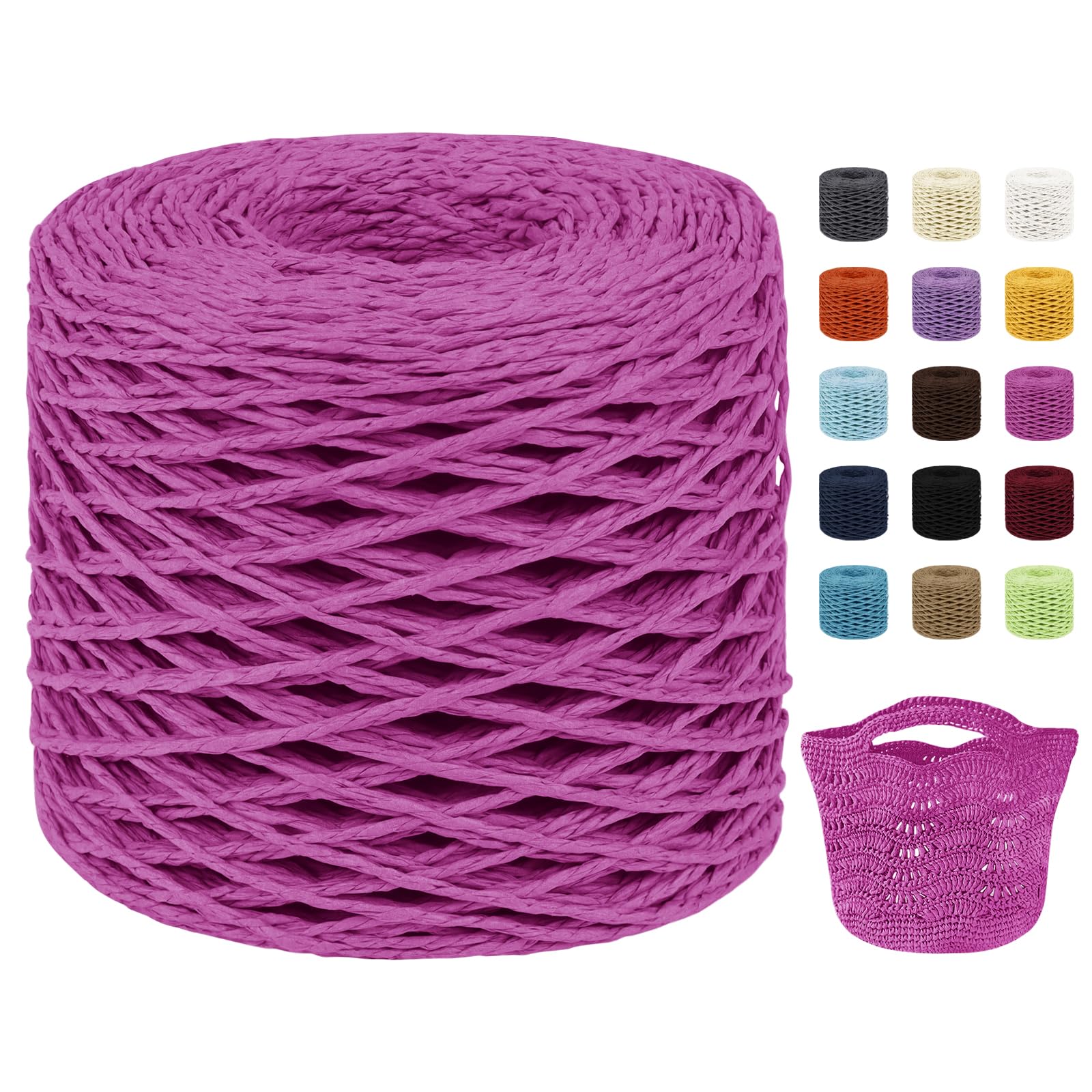 Uiopa Raffia Yarn for Crochet, 2mm x 200m Raffia Paper String Straw Crochet Yarn for Crocheting Beach Bags, Sun Hats, Home Decor, DIY Crafts (Rose Red)