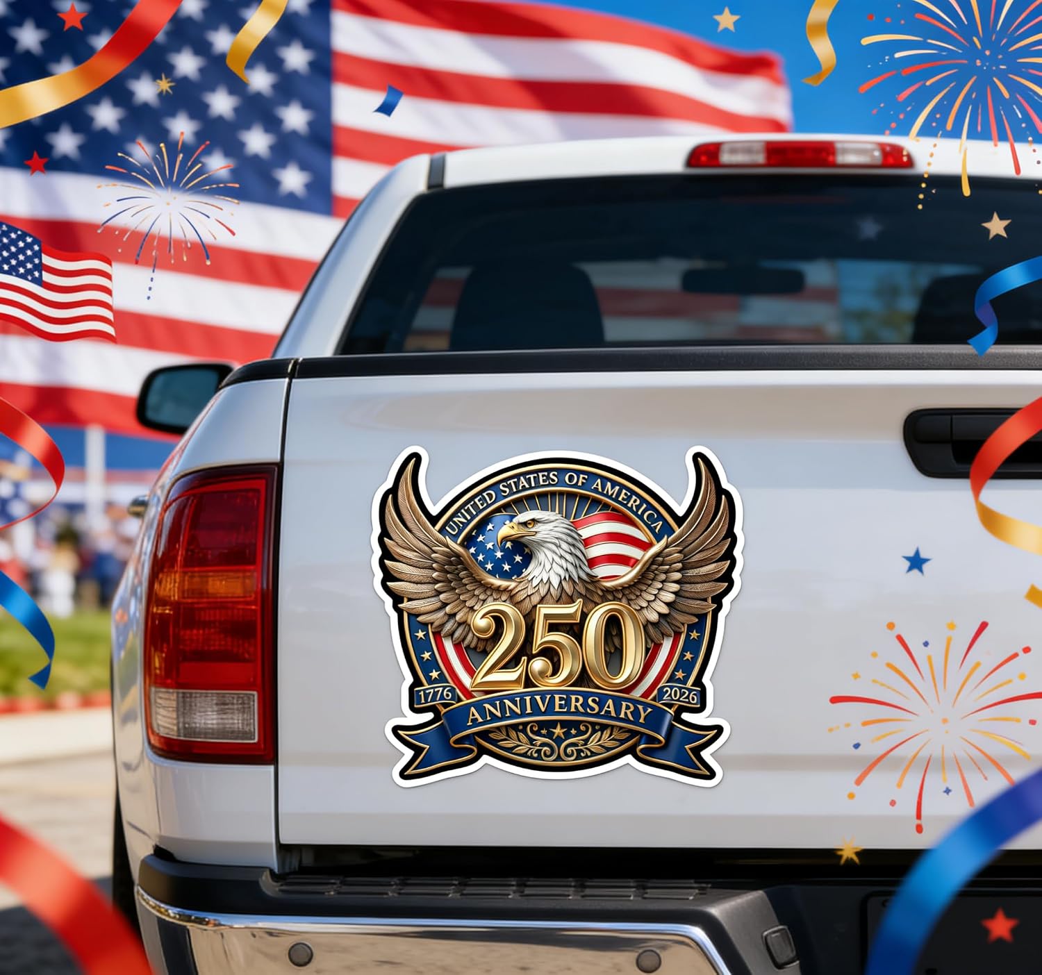 2PCS 250th Anniversary USA Car Decal Sticker 250 Anniversary USA Patriotic 4th of July 1776-2026 Vinyl for Car, Truck, Window, Laptop, 250 Years American Independence Bumper Stickers